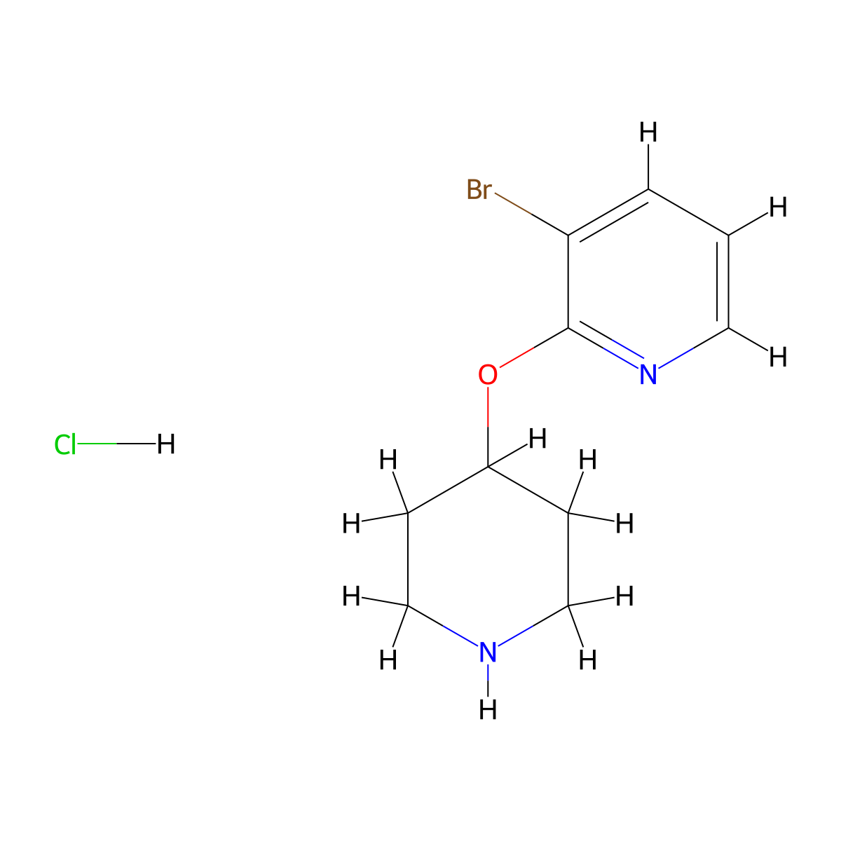 3-Bromo-2-(piperidin-4-yloxy)pyridine hydrochloride molecular structure, CAS 2034154-01-1