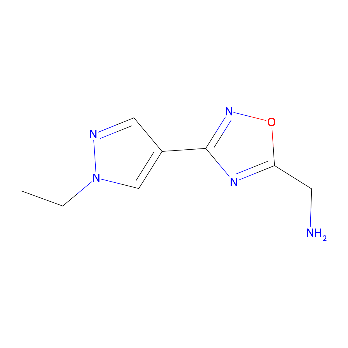 (3-(1-ethyl-1H-pyrazol-4-yl)-1,2,4-oxadiazol-5-yl)methanamine molecular structure, CAS 2034154-15-7