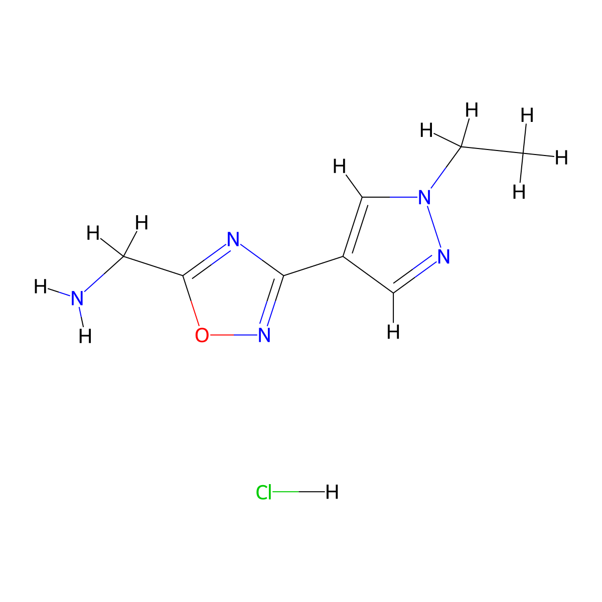 [3-(1-ethyl-1H-pyrazol-4-yl)-1,2,4-oxadiazol-5-yl]methanamine hydrochloride molecular structure, CAS 2034154-16-8