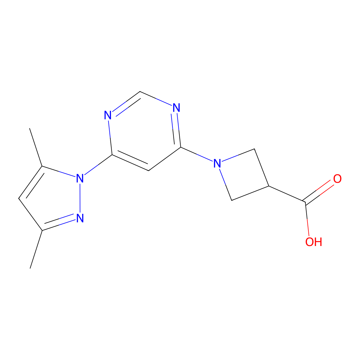 1-[6-(3,5-Dimethyl-1h-pyrazol-1-yl)pyrimidin-4-yl]azetidine-3-carboxylic acid molecular structure, CAS 2034154-88-4