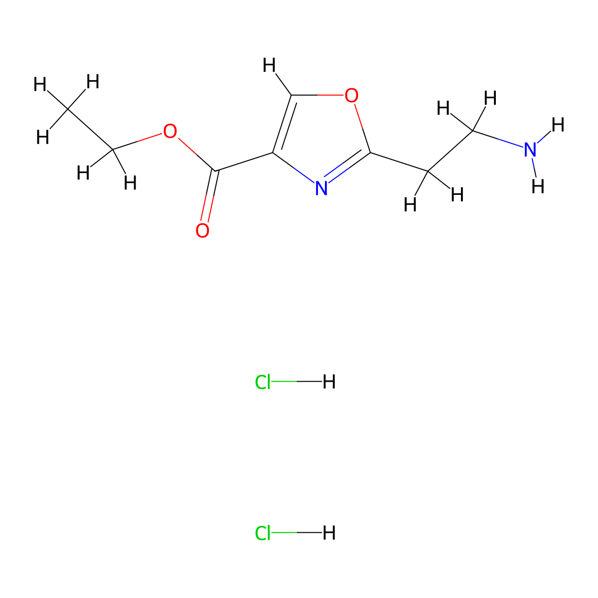 Ethyl 2-(2-aminoethyl)-1,3-oxazole-4-carboxylate dihydrochloride molecular structure, CAS 2034155-32-1