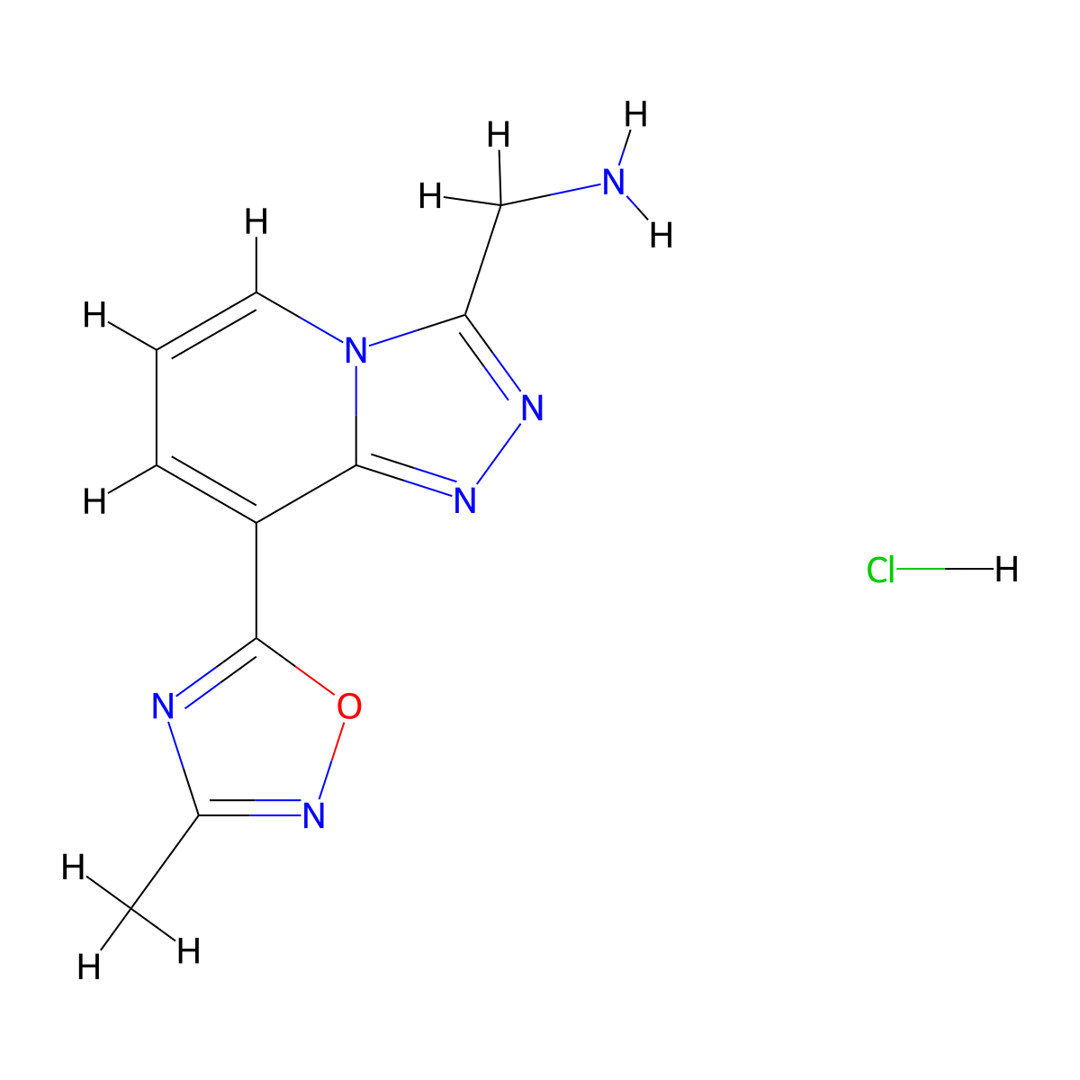 (8-(3-Methyl-1,2,4-oxadiazol-5-yl)-[1,2,4]triazolo[4,3-a]pyridin-3-yl)methanamine hydrochloride molecular structure, CAS 2034155-61-6
