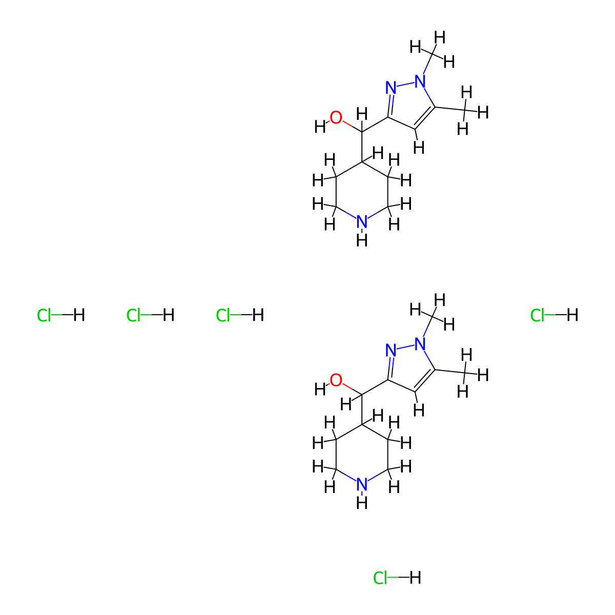 bis((1,5-dimethyl-1H-pyrazol-3-yl)(piperidin-4-yl)methanol) pentahydrochloride molecular structure, CAS 2034156-59-5