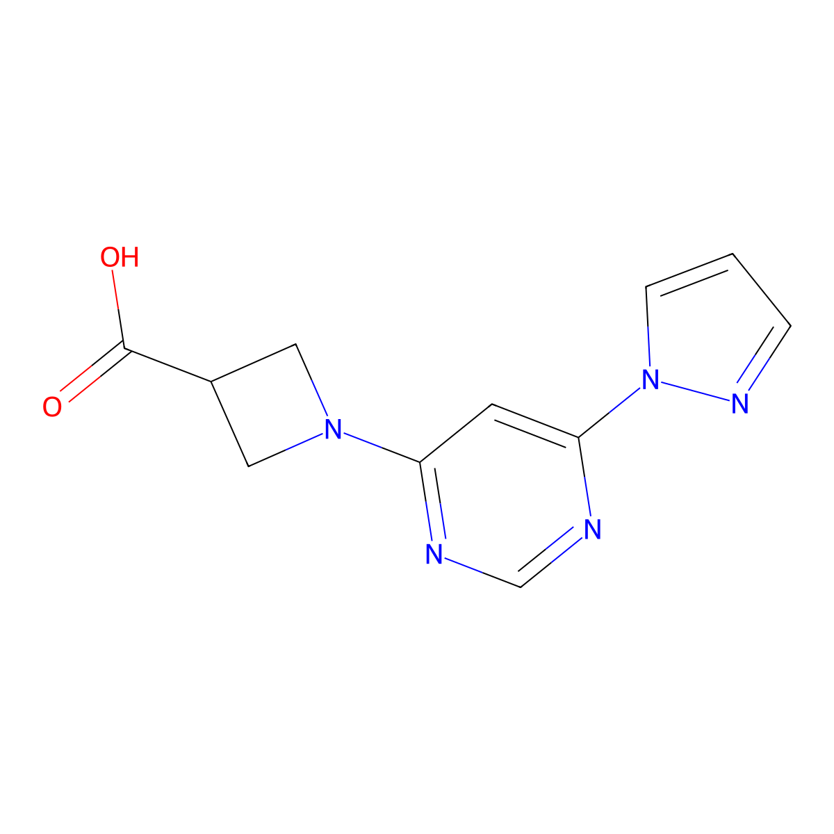 1-(6-(1H-pyrazol-1-yl)pyrimidin-4-yl)azetidine-3-carboxylic acid molecular structure, CAS 2034156-76-6