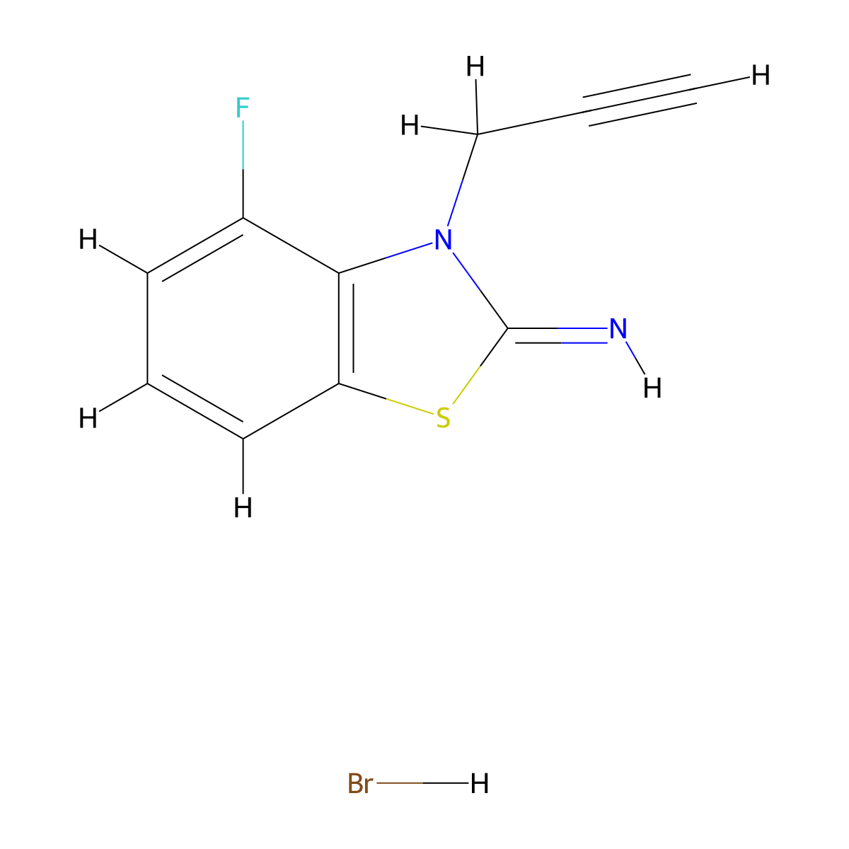 4-fluoro-3-(prop-2-yn-1-yl)benzo[d]thiazol-2(3H)-imine hydrobromide molecular structure, CAS 2034156-78-8