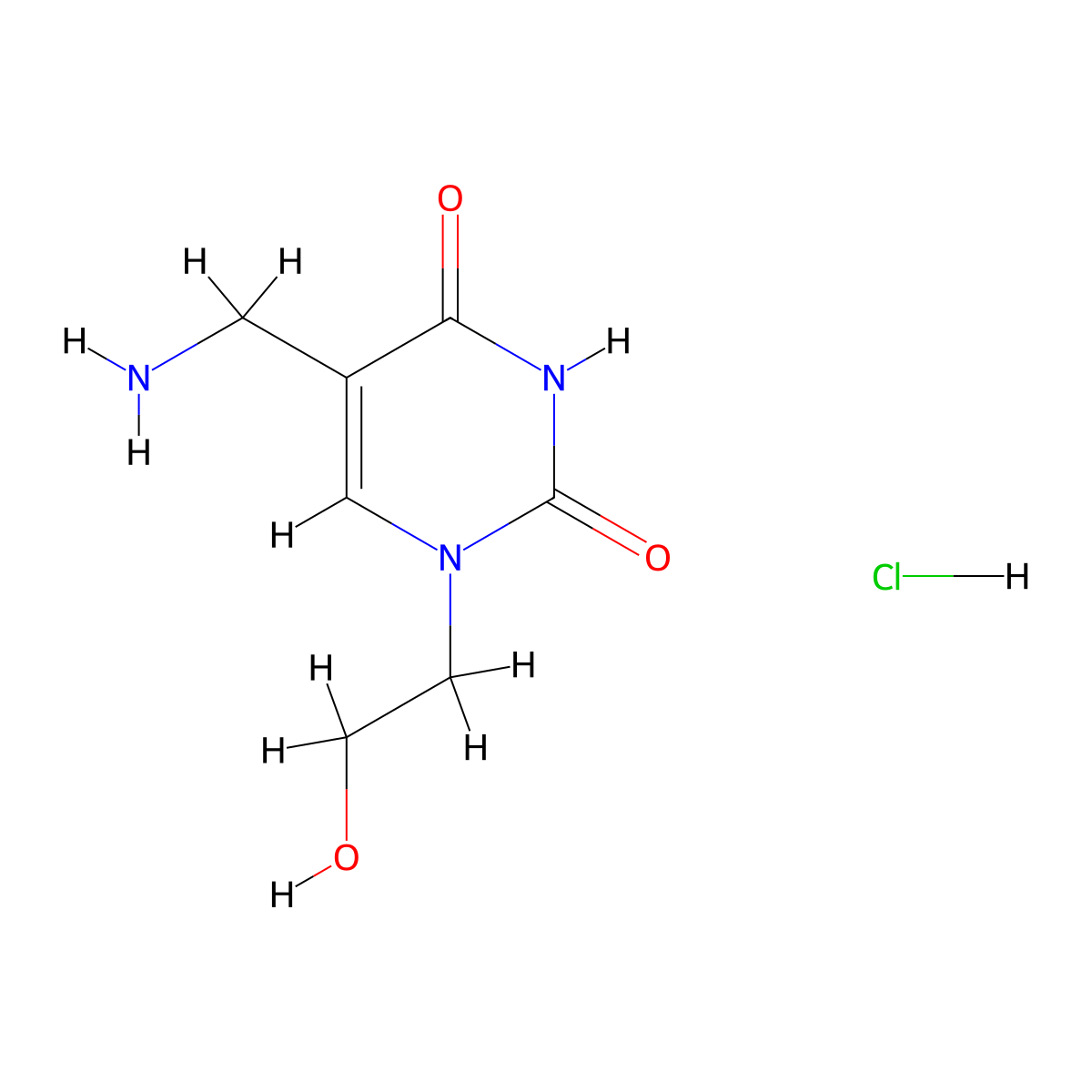 5-(aminomethyl)-1-(2-hydroxyethyl)pyrimidine-2,4(1H,3H)-dione hydrochloride molecular structure, CAS 2034157-05-4
