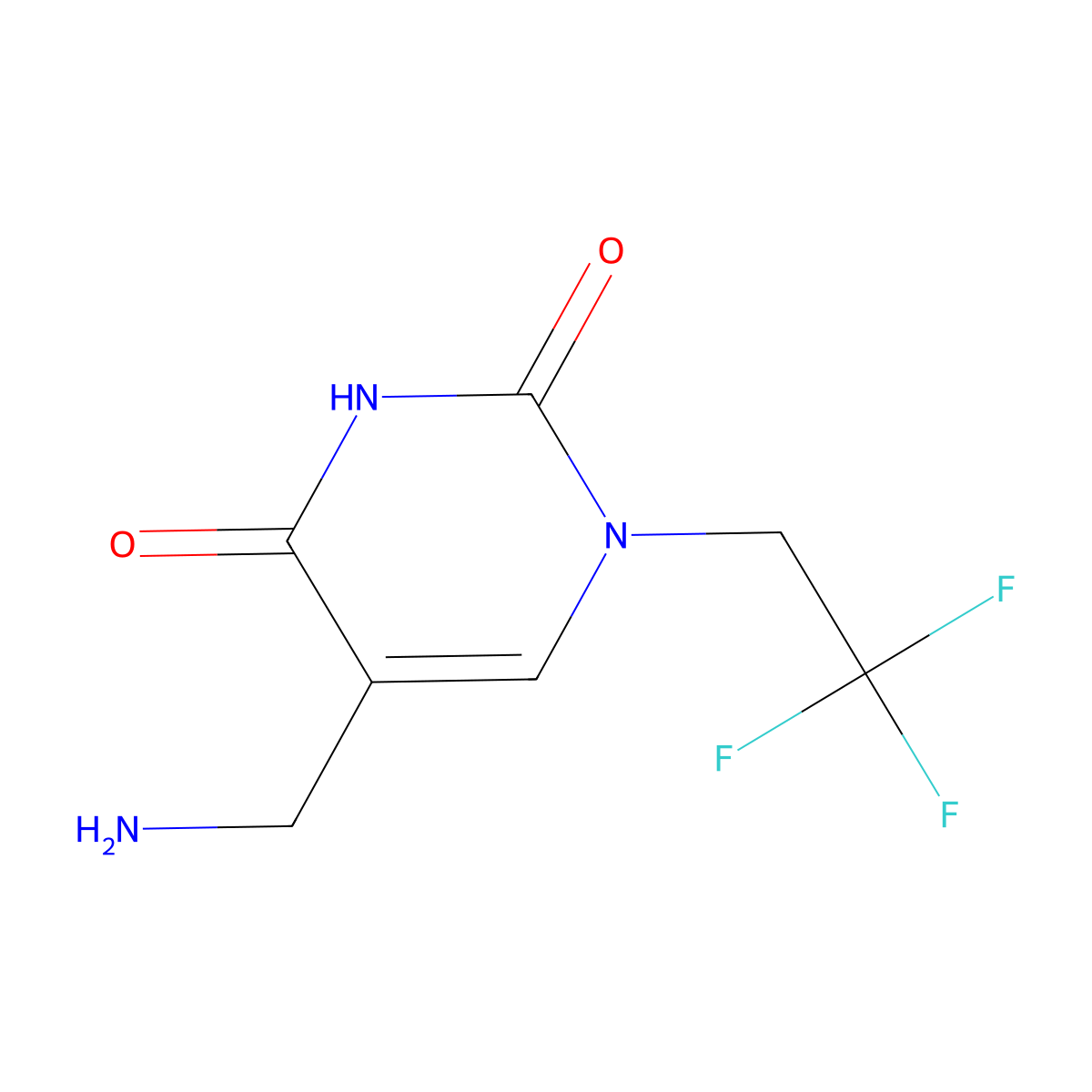 5-(Aminomethyl)-1-(2,2,2-trifluoroethyl)-1,2,3,4-tetrahydropyrimidine-2,4-dione molecular structure, CAS 2034157-18-9
