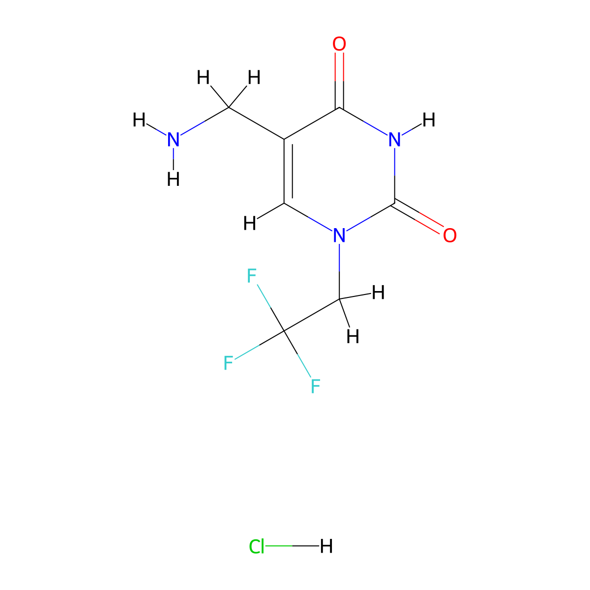 5-(aminomethyl)-1-(2,2,2-trifluoroethyl)pyrimidine-2,4(1H,3H)-dione hydrochloride molecular structure, CAS 2034157-19-0