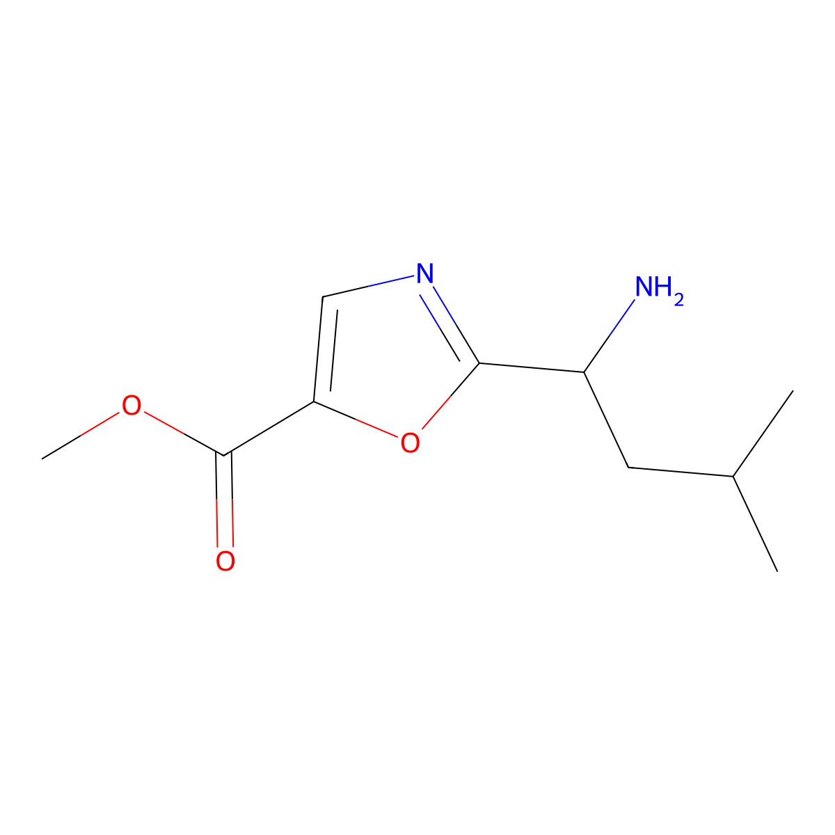 Methyl 2-(1-amino-3-methylbutyl)-1,3-oxazole-5-carboxylate molecular structure, CAS 2034157-48-5