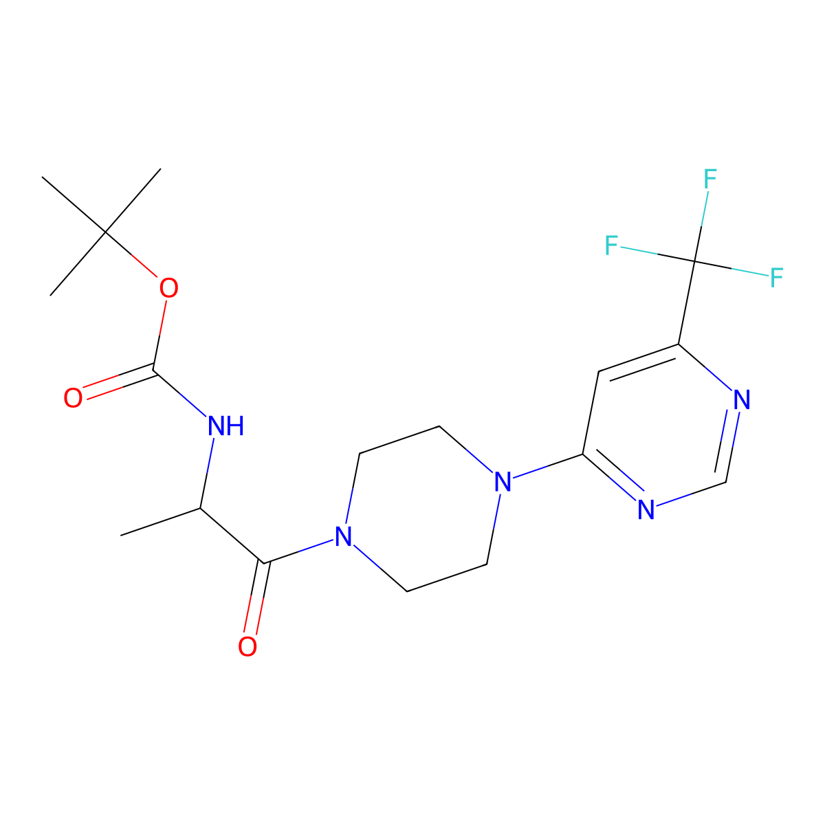 Tert-butyl (1-oxo-1-(4-(6-(trifluoromethyl)pyrimidin-4-yl)piperazin-1-yl)propan-2-yl)carbamate molecular structure, CAS 2034200-50-3