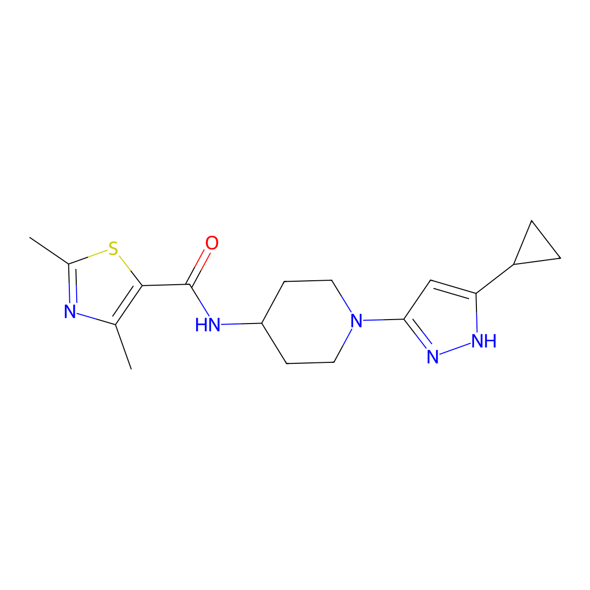 N-(1-(5-cyclopropyl-1H-pyrazol-3-yl)piperidin-4-yl)-2,4-dimethylthiazole-5-carboxamide molecular structure, CAS 2034200-60-5