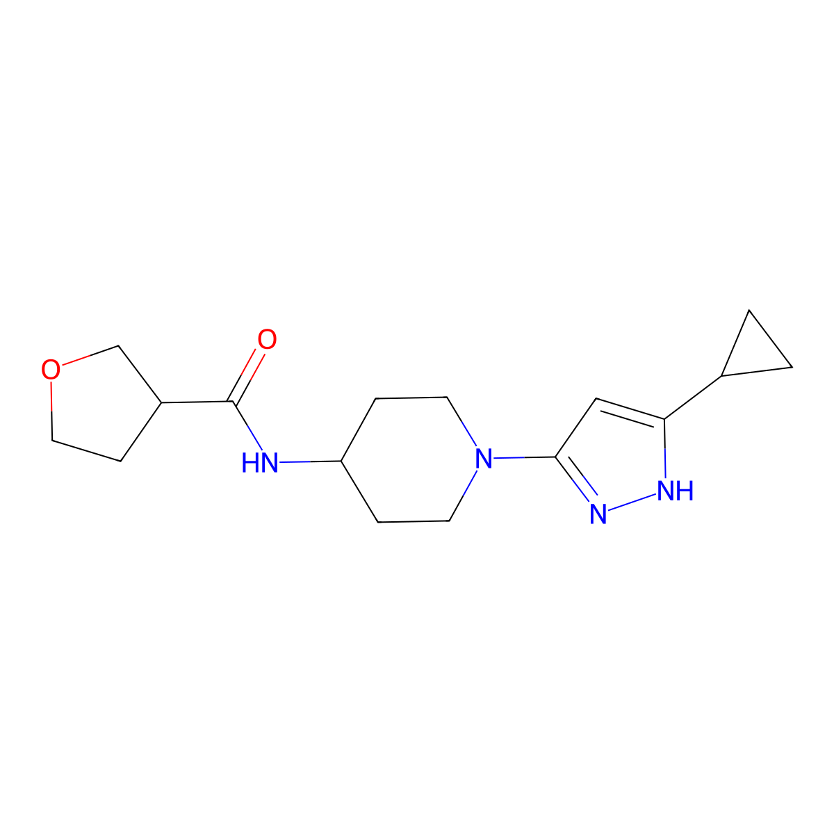 N-(1-(5-cyclopropyl-1H-pyrazol-3-yl)piperidin-4-yl)tetrahydrofuran-3-carboxamide molecular structure, CAS 2034200-62-7