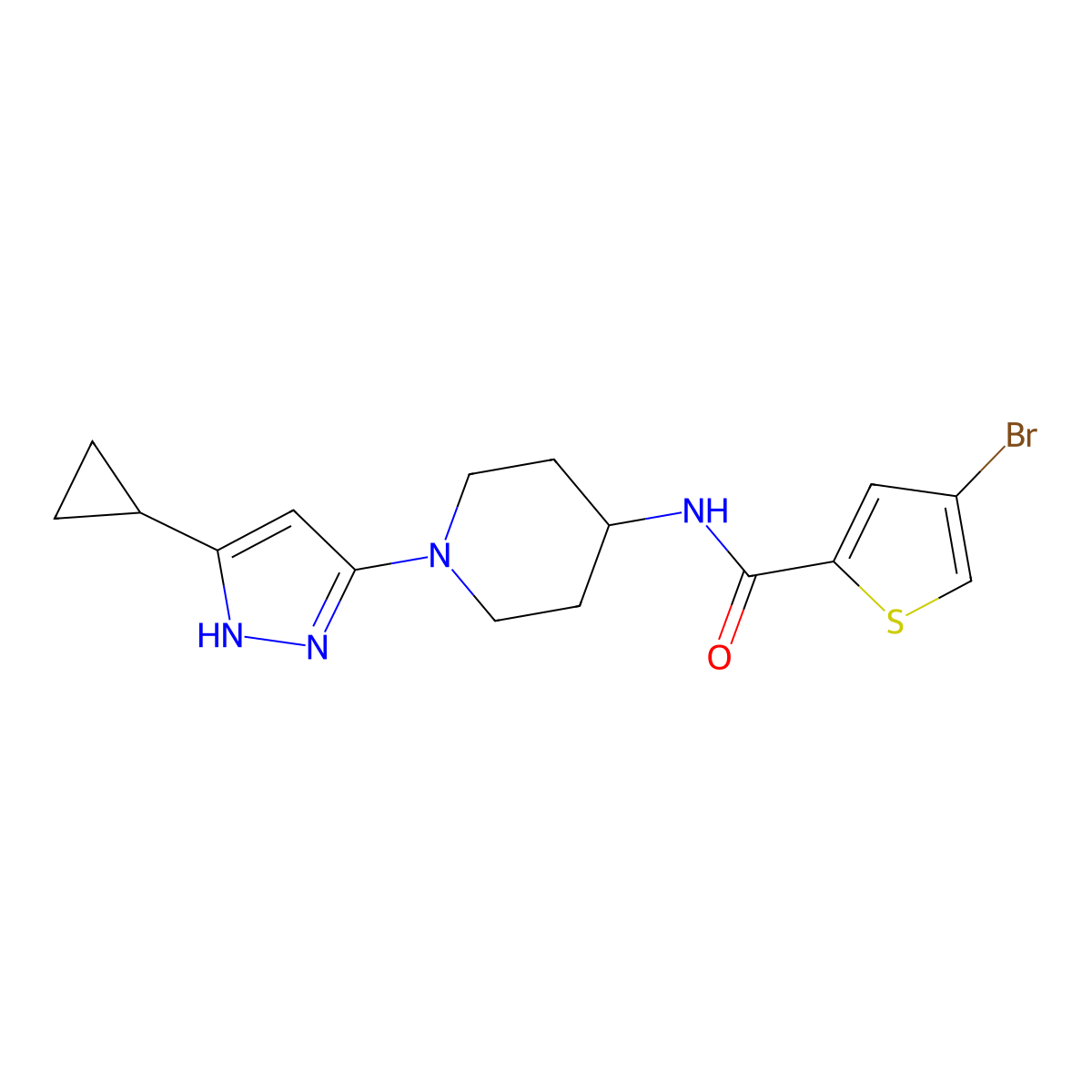 4-bromo-N-[1-(5-cyclopropyl-1H-pyrazol-3-yl)piperidin-4-yl]thiophene-2-carboxamide molecular structure, CAS 2034200-67-2