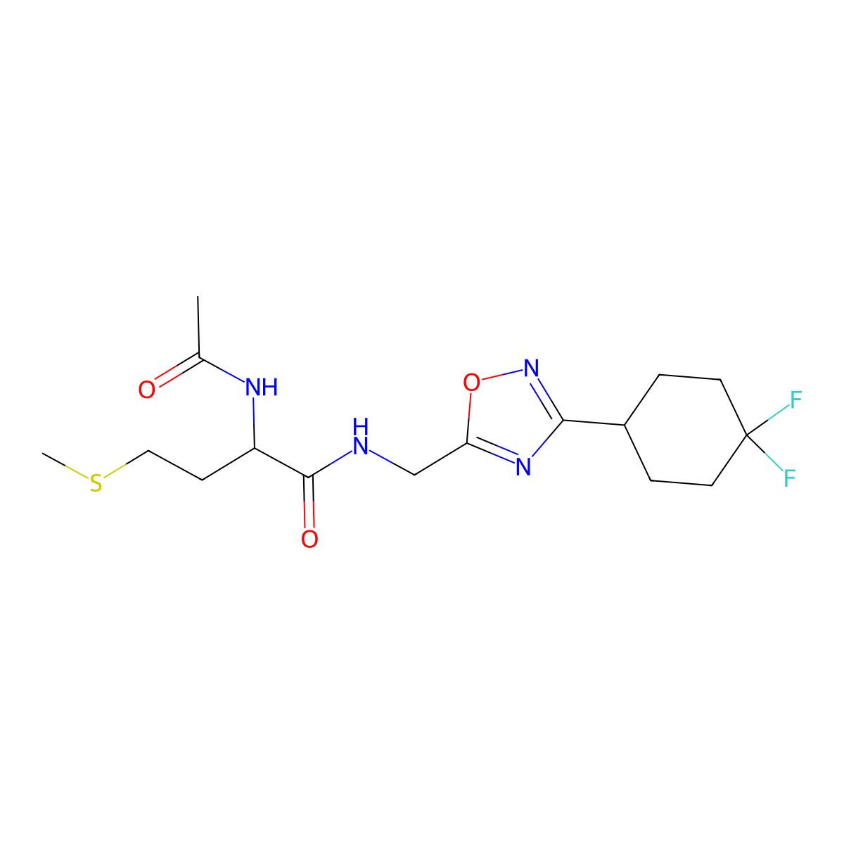 2-acetamido-N-((3-(4,4-difluorocyclohexyl)-1,2,4-oxadiazol-5-yl)methyl)-4-(methylthio)butanamide molecular structure, CAS 2034200-74-1