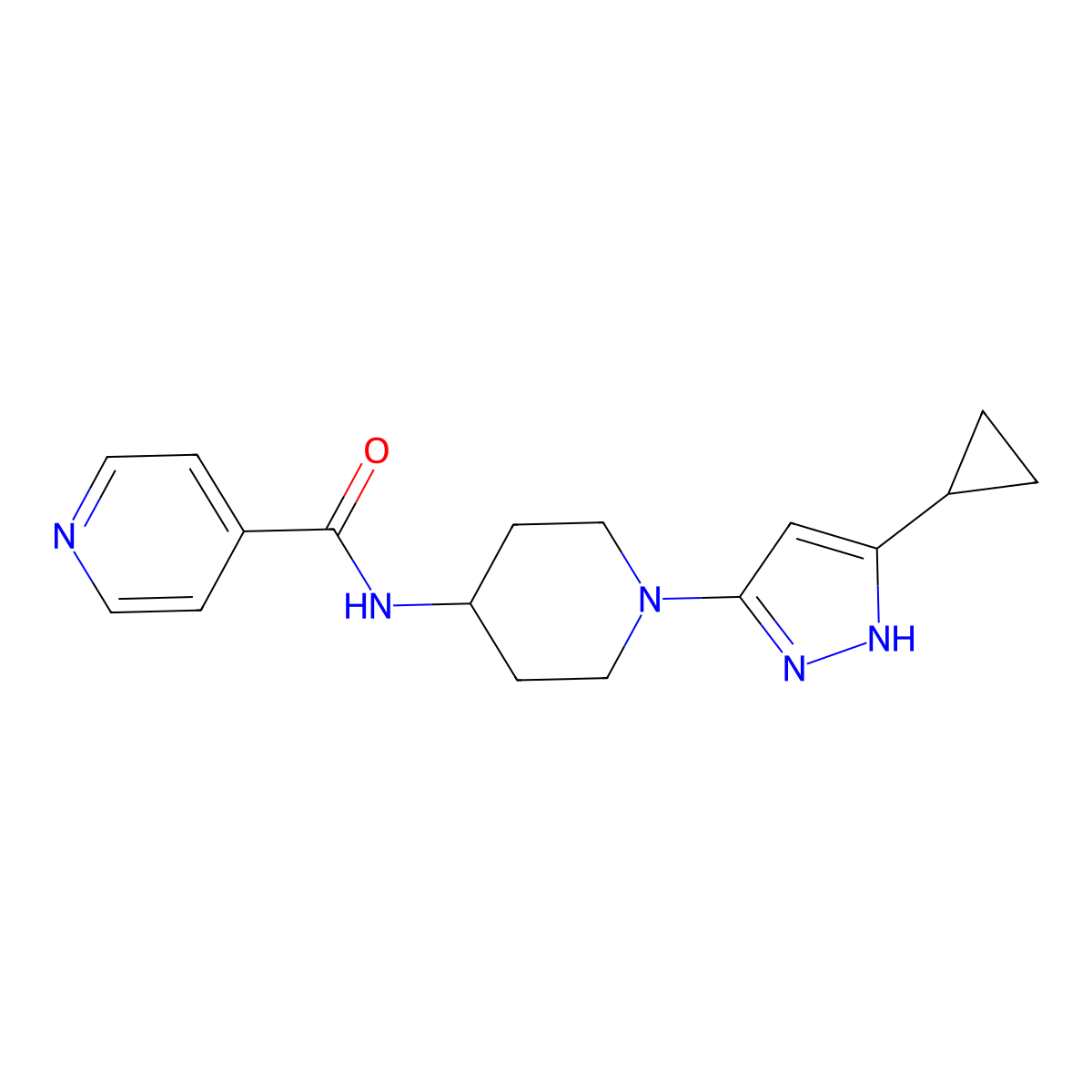 N-(1-(5-cyclopropyl-1H-pyrazol-3-yl)piperidin-4-yl)isonicotinamide molecular structure, CAS 2034200-76-3