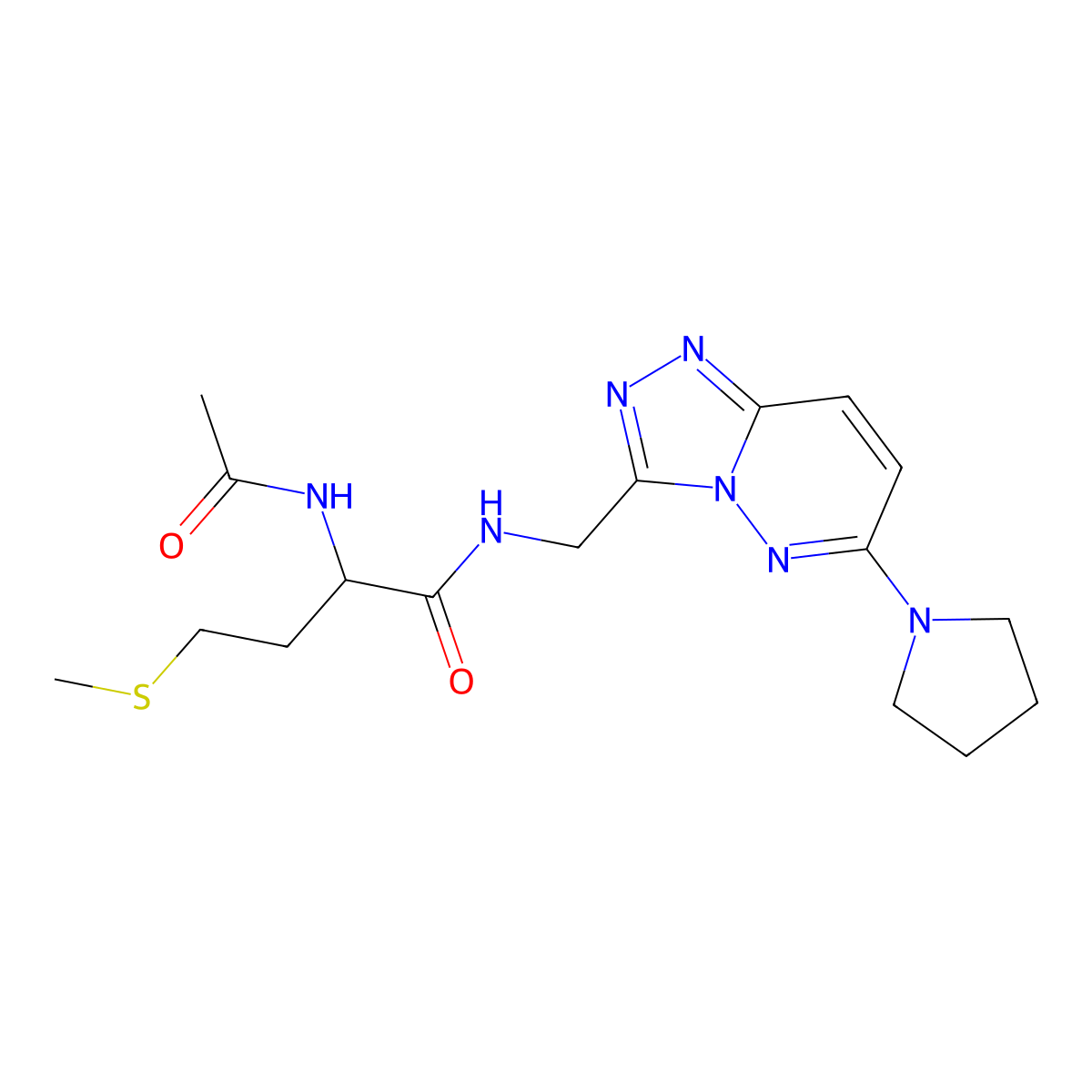 2-acetamido-4-(methylsulfanyl)-N-{[6-(pyrrolidin-1-yl)-[1,2,4]triazolo[4,3-b]pyridazin-3-yl]methyl}butanamide molecular structure, CAS 2034200-77-4