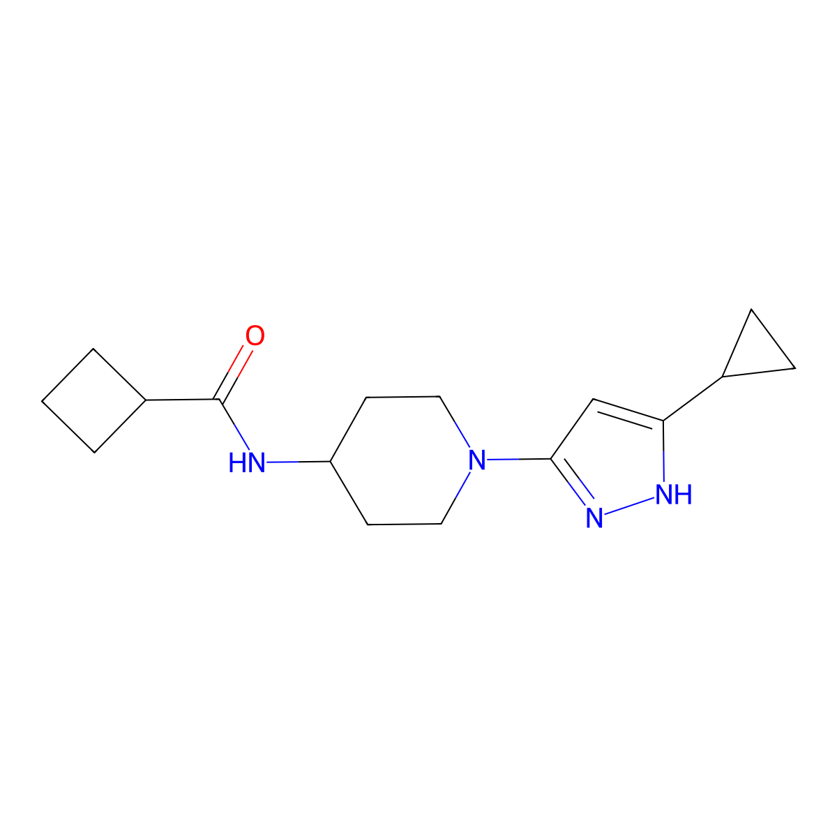 N-[1-(5-cyclopropyl-1H-pyrazol-3-yl)piperidin-4-yl]cyclobutanecarboxamide molecular structure, CAS 2034200-91-2