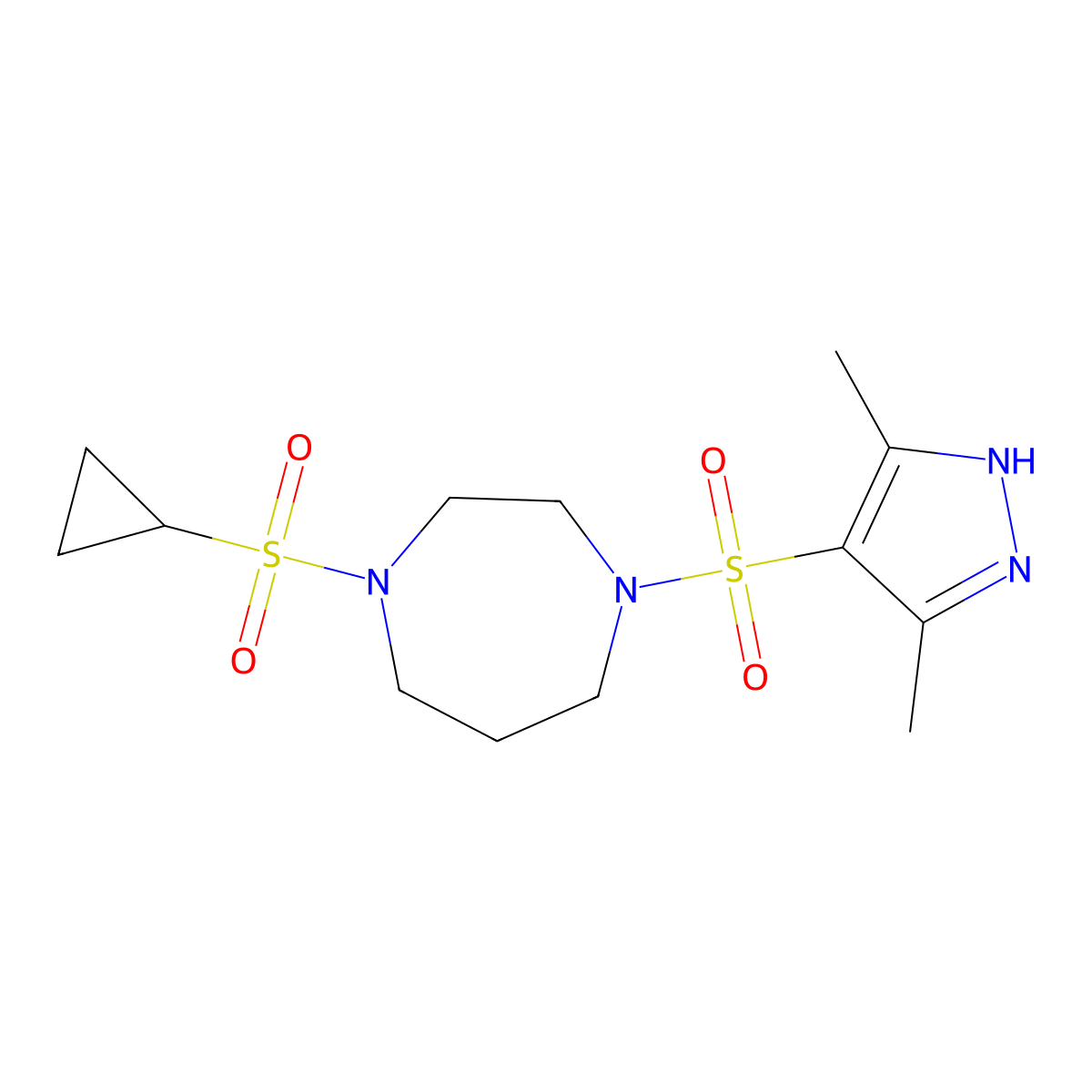 1-(cyclopropylsulfonyl)-4-((3,5-dimethyl-1H-pyrazol-4-yl)sulfonyl)-1,4-diazepane molecular structure, CAS 2034200-96-7