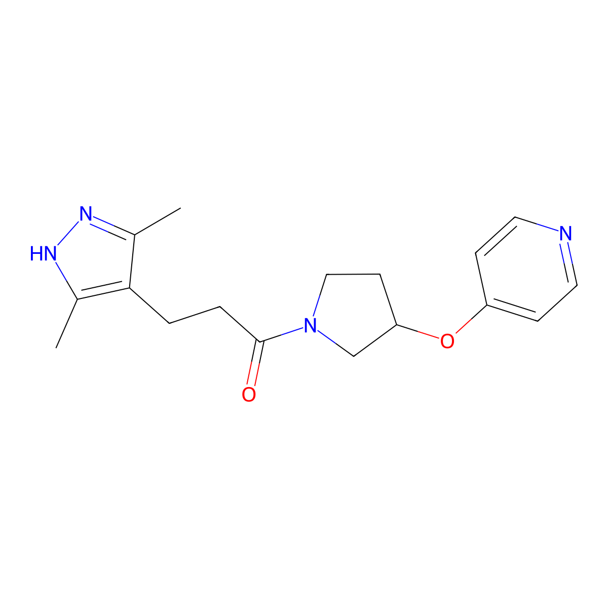 3-(3,5-dimethyl-1H-pyrazol-4-yl)-1-(3-(pyridin-4-yloxy)pyrrolidin-1-yl)propan-1-one molecular structure, CAS 2034200-99-0