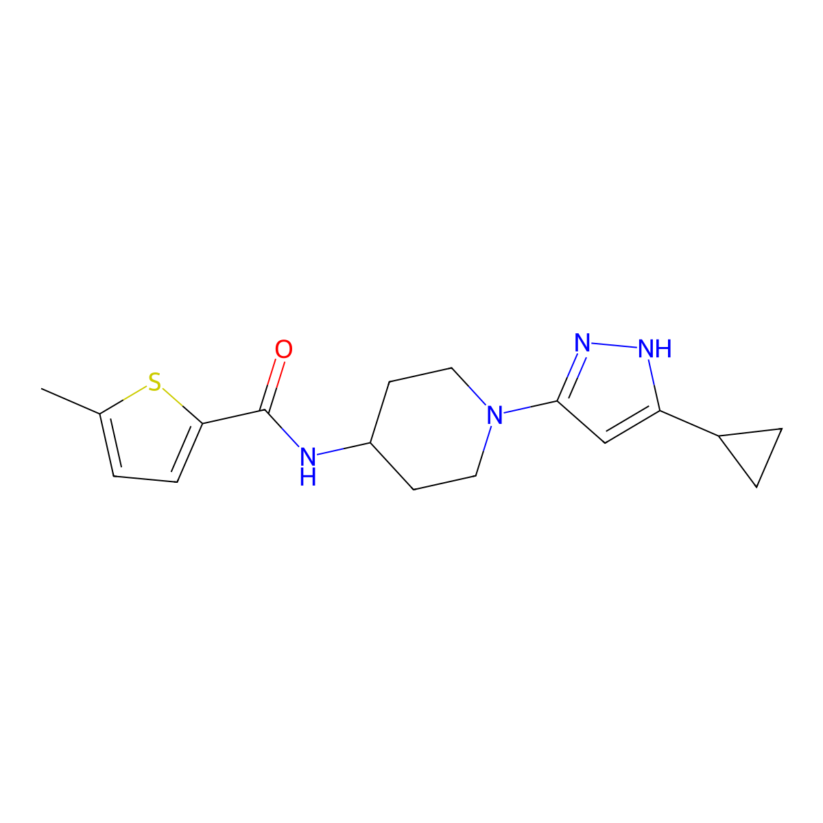 N-[1-(5-cyclopropyl-1H-pyrazol-3-yl)piperidin-4-yl]-5-methylthiophene-2-carboxamide molecular structure, CAS 2034201-00-6