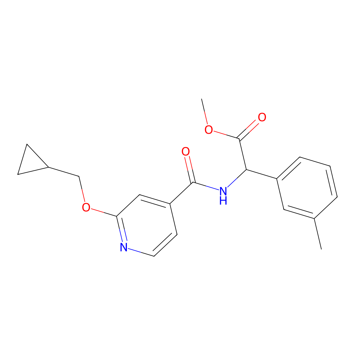 Methyl 2-(2-(cyclopropylmethoxy)isonicotinamido)-2-(m-tolyl)acetate molecular structure, CAS 2034201-07-3