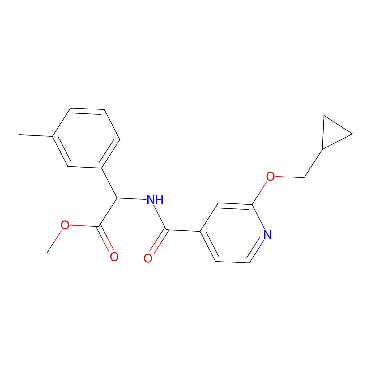 Methyl 2-(2-(cyclopropylmethoxy)isonicotinamido)-2-(m-tolyl)acetate molecular structure, CAS 2034201-07-3