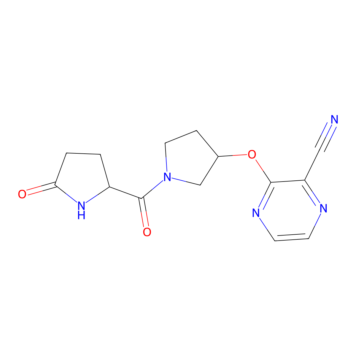 3-((1-(5-Oxopyrrolidine-2-carbonyl)pyrrolidin-3-yl)oxy)pyrazine-2-carbonitrile molecular structure, CAS 2034201-18-6