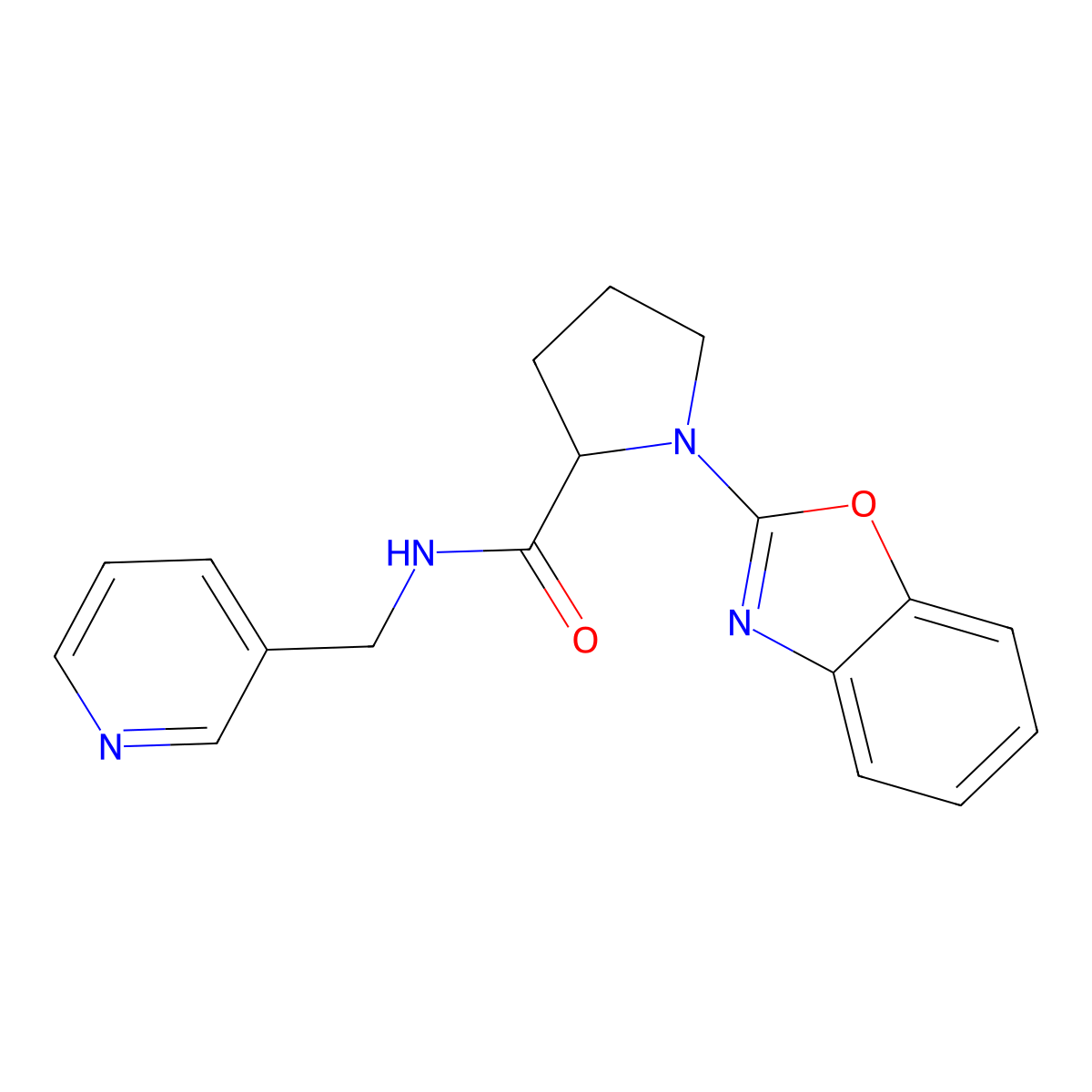 1-(benzo[d]oxazol-2-yl)-N-(pyridin-3-ylmethyl)pyrrolidine-2-carboxamide molecular structure, CAS 2034201-27-7