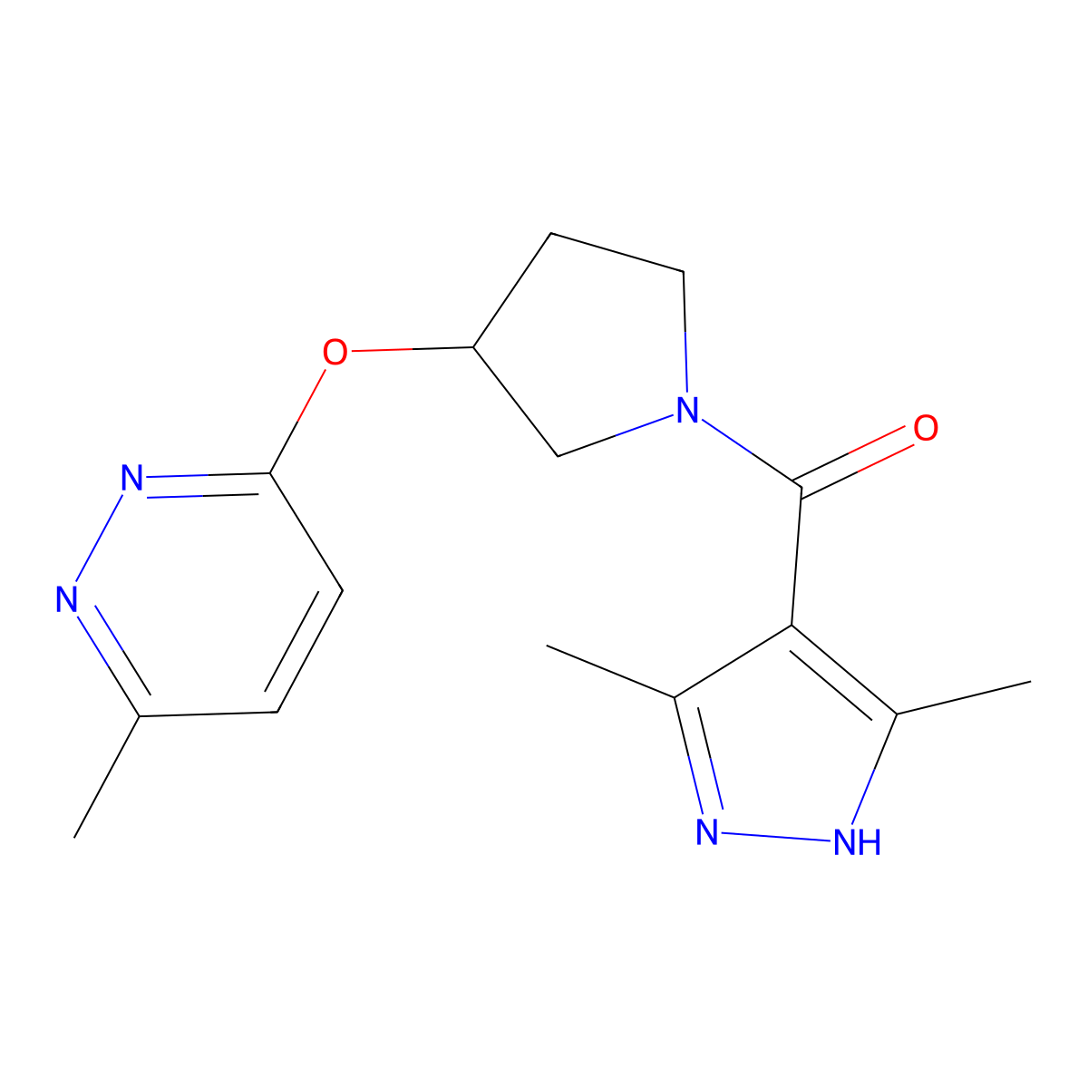 (3,5-dimethyl-1H-pyrazol-4-yl)(3-((6-methylpyridazin-3-yl)oxy)pyrrolidin-1-yl)methanone molecular structure, CAS 2034201-30-2