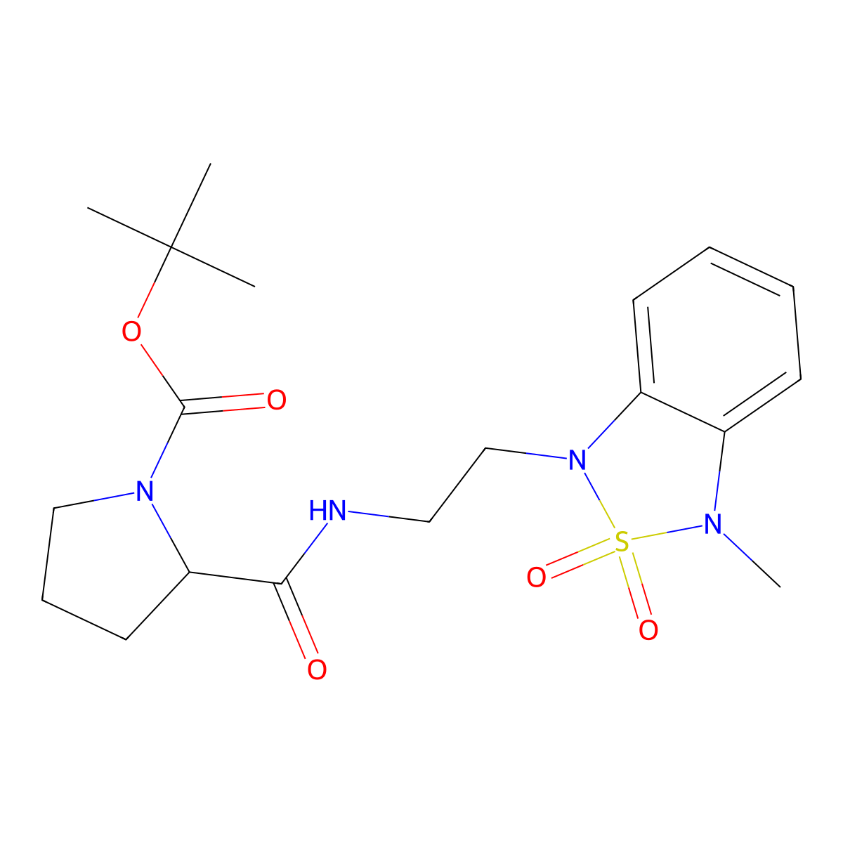 tert-butyl 2-((2-(3-methyl-2,2-dioxidobenzo[c][1,2,5]thiadiazol-1(3H)-yl)ethyl)carbamoyl)pyrrolidine-1-carboxylate molecular structure, CAS 2034201-35-7