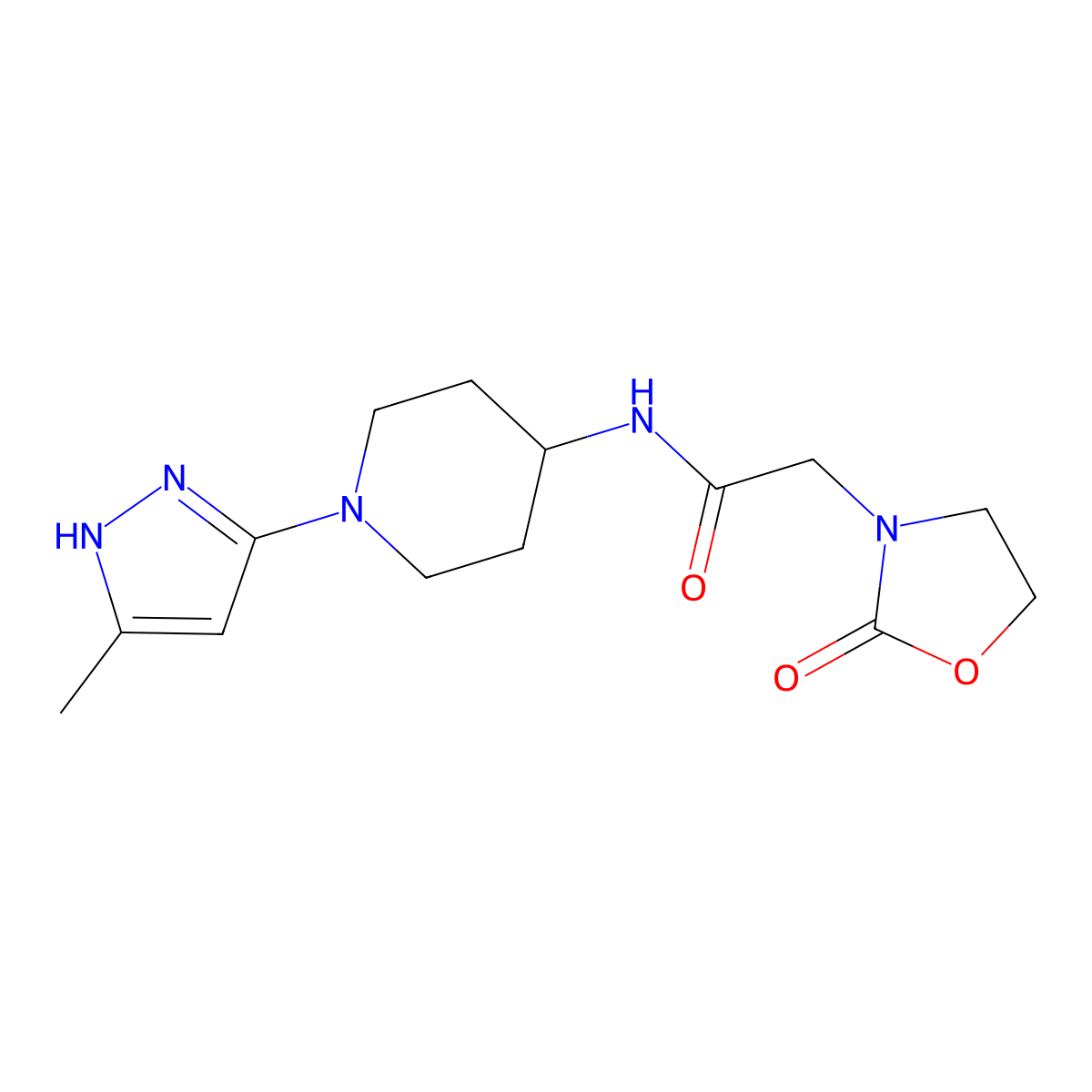N-(1-(5-methyl-1H-pyrazol-3-yl)piperidin-4-yl)-2-(2-oxooxazolidin-3-yl)acetamide molecular structure, CAS 2034201-44-8