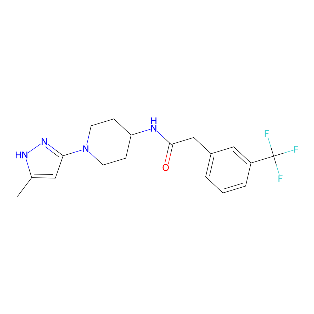 N-[1-(5-Methyl-1H-pyrazol-3-yl)piperidin-4-yl]-2-[3-(trifluoromethyl)phenyl]acetamide molecular structure, CAS 2034201-46-0