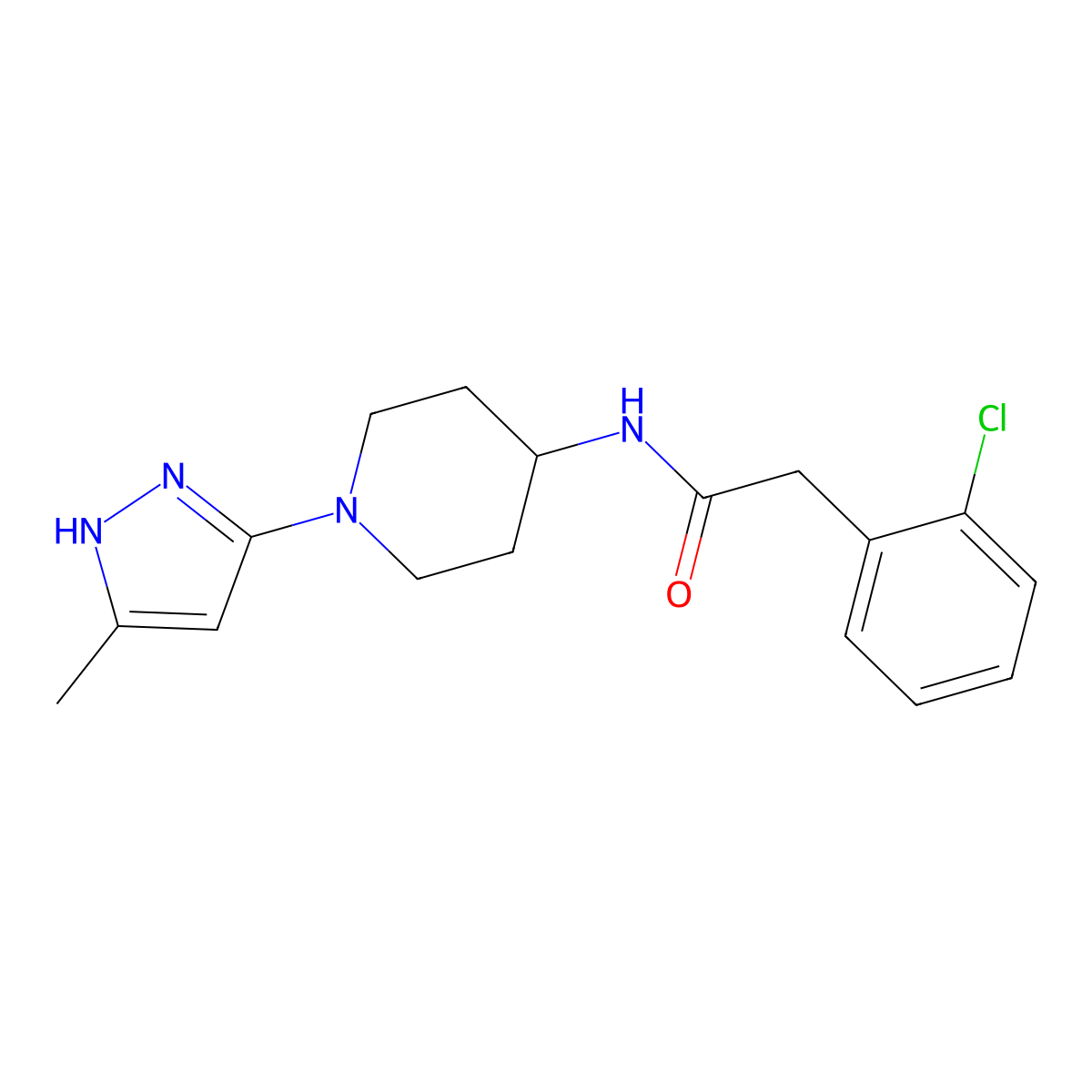 2-(2-chlorophenyl)-N-[1-(5-methyl-1H-pyrazol-3-yl)piperidin-4-yl]acetamide molecular structure, CAS 2034201-48-2