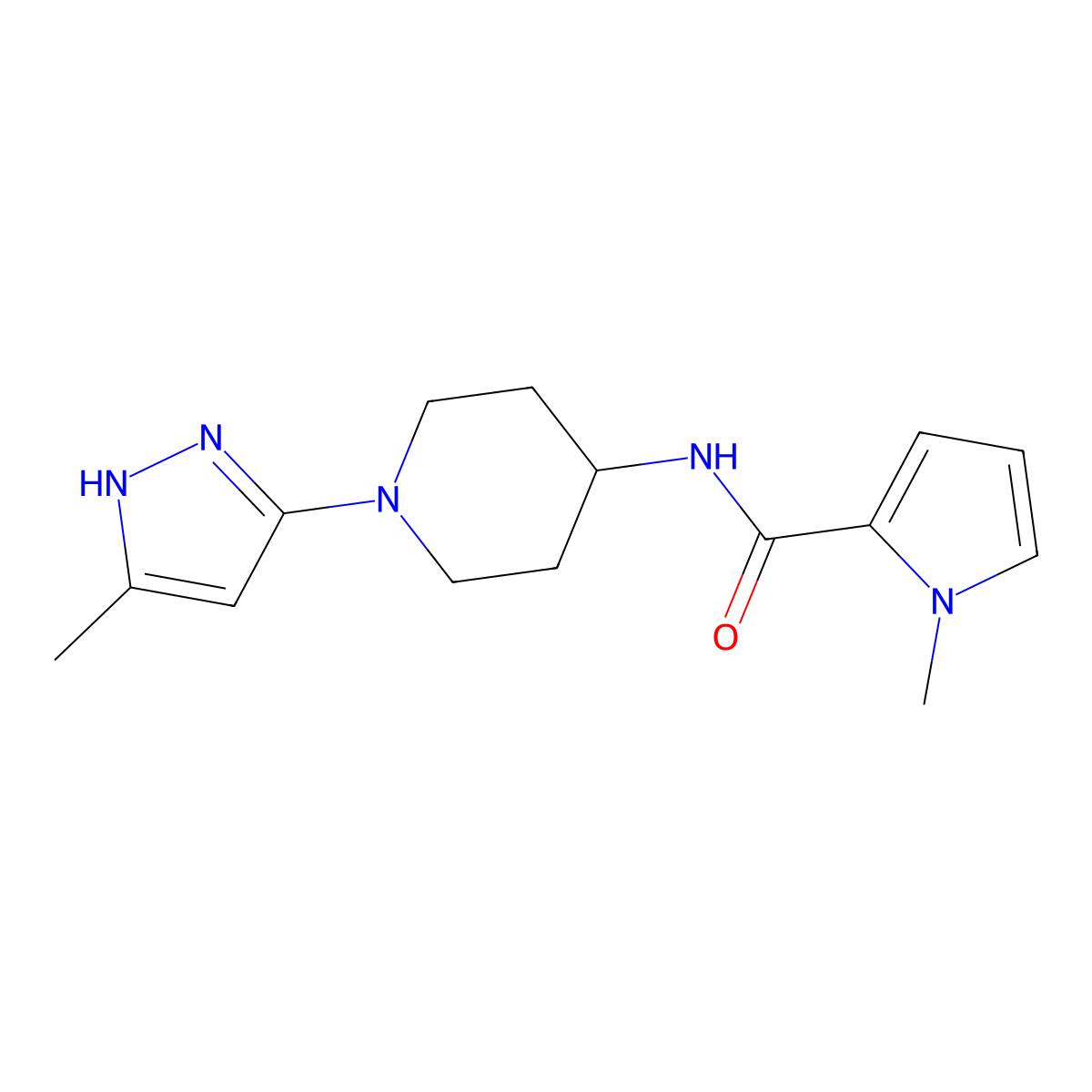 1-methyl-N-(1-(5-methyl-1H-pyrazol-3-yl)piperidin-4-yl)-1H-pyrrole-2-carboxamide molecular structure, CAS 2034201-49-3