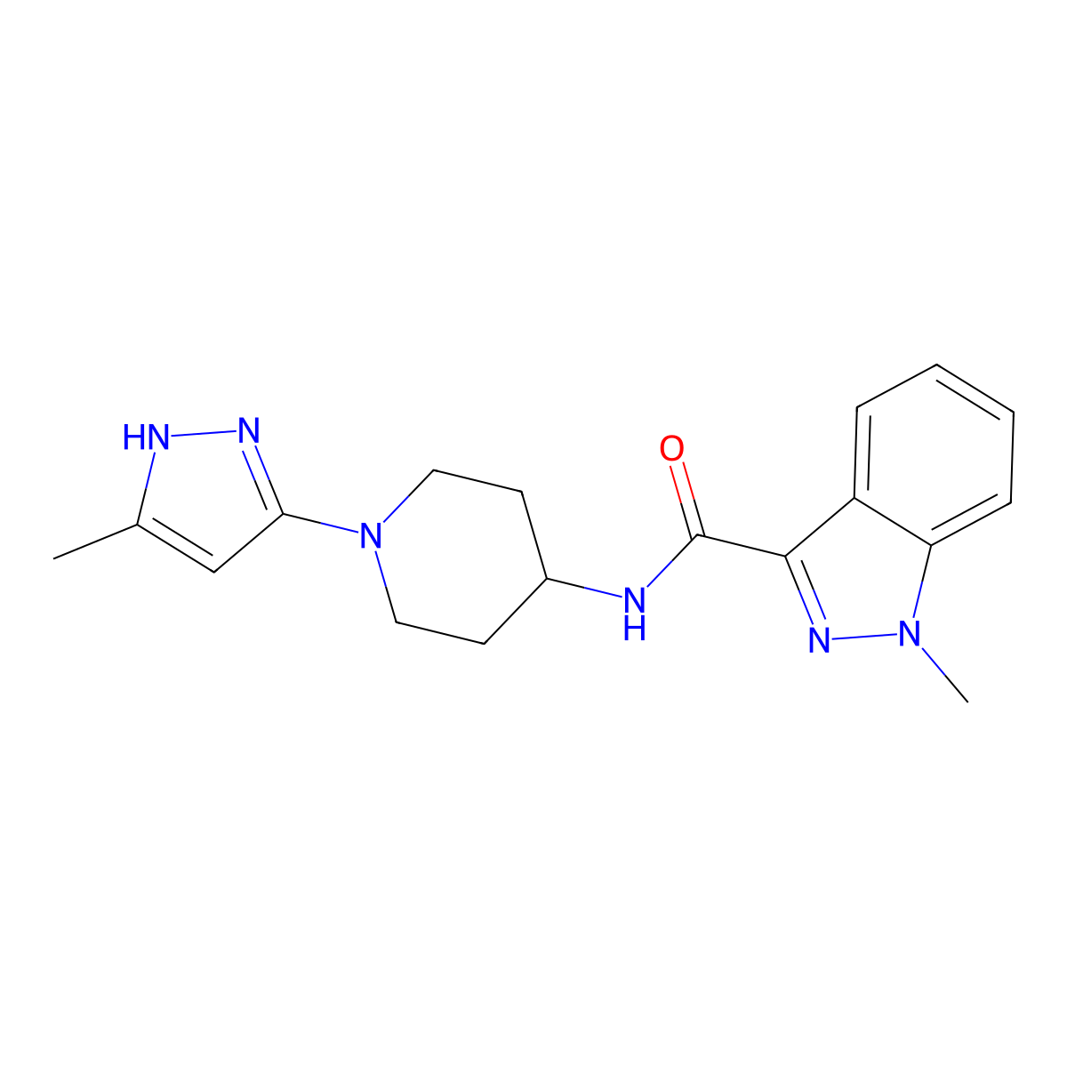 1-methyl-N-[1-(5-methyl-1H-pyrazol-3-yl)piperidin-4-yl]-1H-indazole-3-carboxamide molecular structure, CAS 2034201-50-6