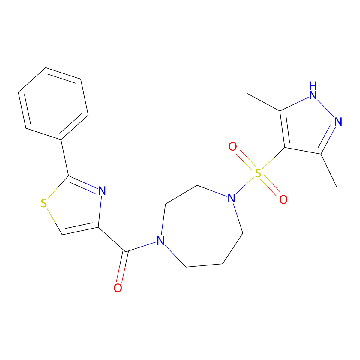(4-((3,5-dimethyl-1H-pyrazol-4-yl)sulfonyl)-1,4-diazepan-1-yl)(2-phenylthiazol-4-yl)methanone molecular structure, CAS 2034201-51-7
