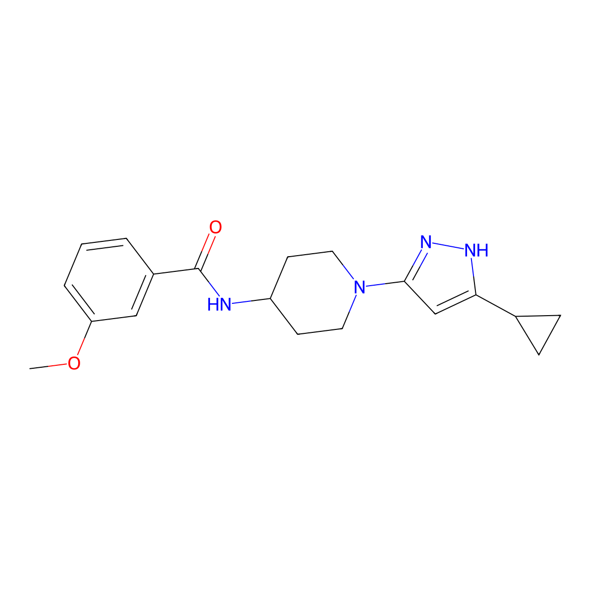 N-[1-(5-cyclopropyl-1H-pyrazol-3-yl)piperidin-4-yl]-3-methoxybenzamide molecular structure, CAS 2034201-55-1