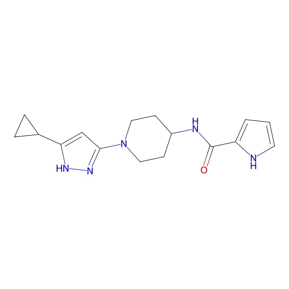 N-[1-(5-cyclopropyl-1H-pyrazol-3-yl)piperidin-4-yl]-1H-pyrrole-2-carboxamide molecular structure, CAS 2034201-58-4