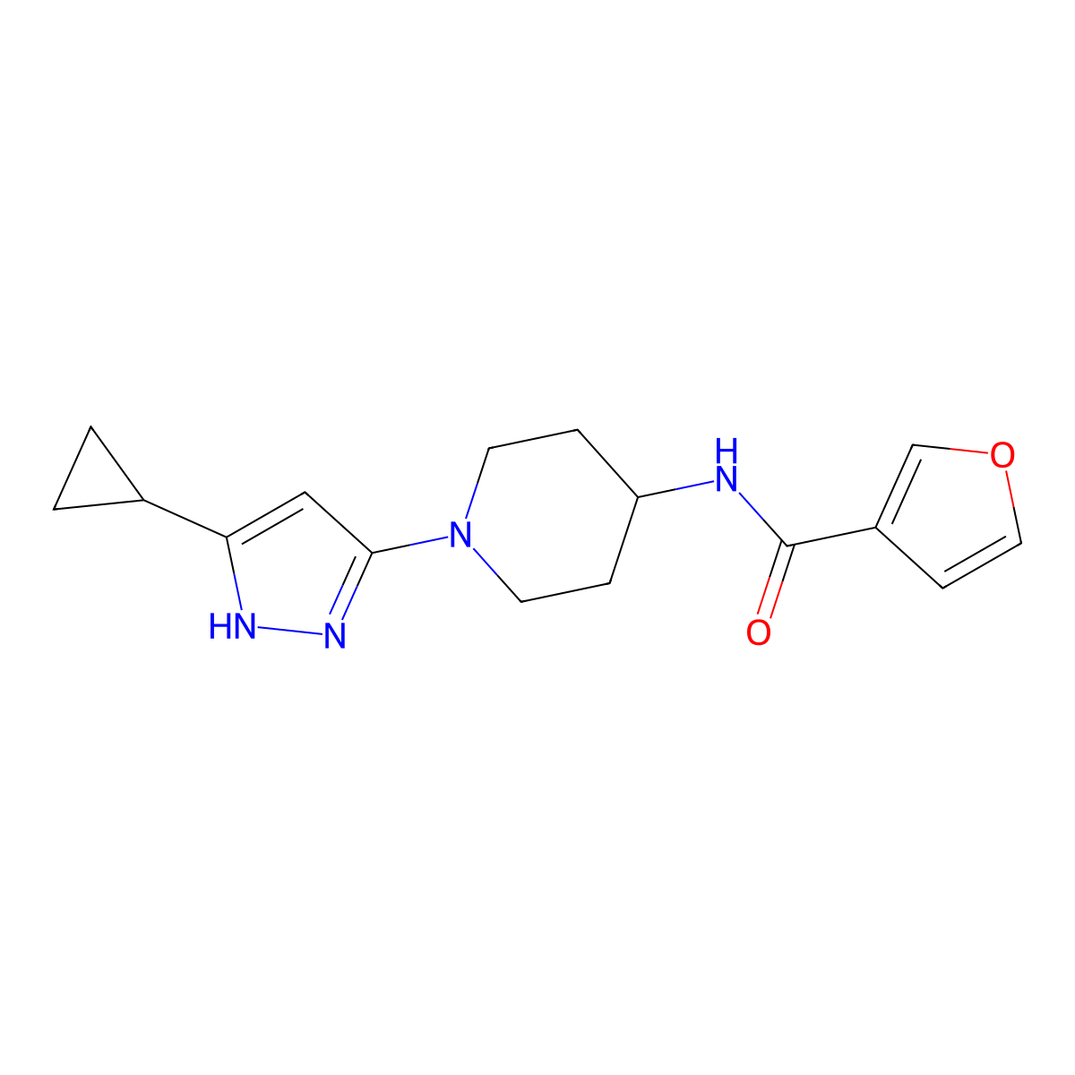 N-[1-(5-cyclopropyl-1H-pyrazol-3-yl)piperidin-4-yl]furan-3-carboxamide molecular structure, CAS 2034201-59-5