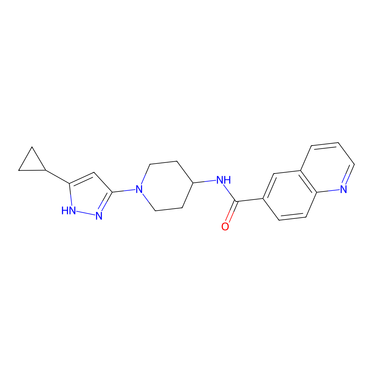 N-[1-(5-cyclopropyl-1H-pyrazol-3-yl)piperidin-4-yl]quinoline-6-carboxamide molecular structure, CAS 2034201-60-8