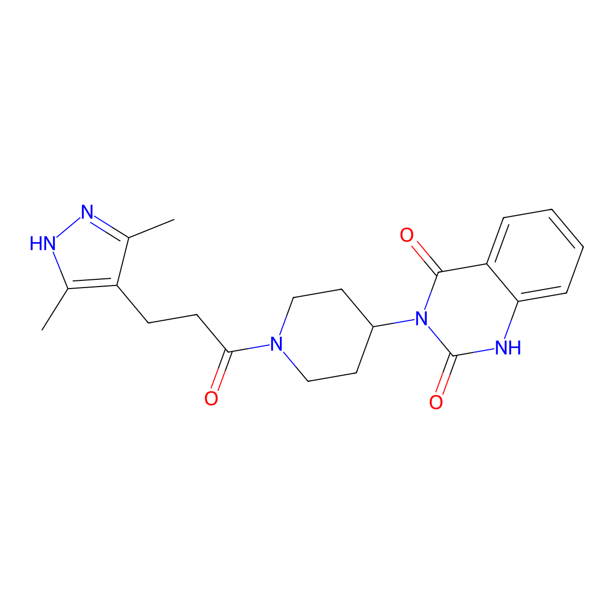 3-[1-[3-(3,5-Dimethyl-1H-pyrazol-4-yl)propanoyl]piperidin-4-yl]-1H-quinazoline-2,4-dione molecular structure, CAS 2034201-61-9