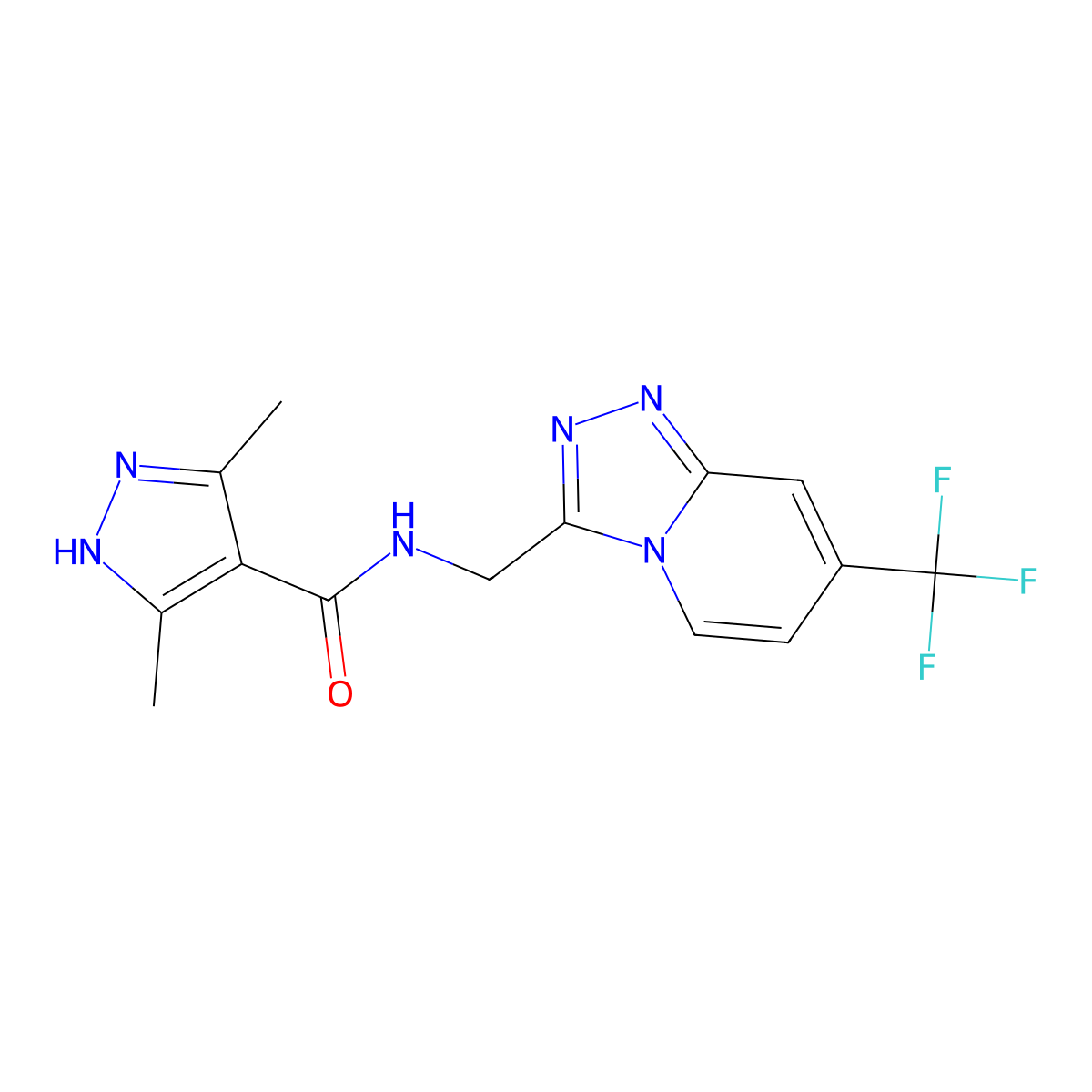 3,5-dimethyl-N-{[7-(trifluoromethyl)-[1,2,4]triazolo[4,3-a]pyridin-3-yl]methyl}-1H-pyrazole-4-carboxamide molecular structure, CAS 2034201-64-2