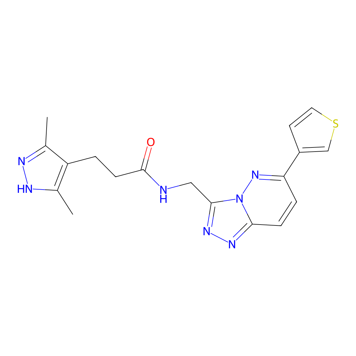 3-(3,5-dimethyl-1H-pyrazol-4-yl)-N-{[6-(thiophen-3-yl)-[1,2,4]triazolo[4,3-b]pyridazin-3-yl]methyl}propanamide molecular structure, CAS 2034201-67-5