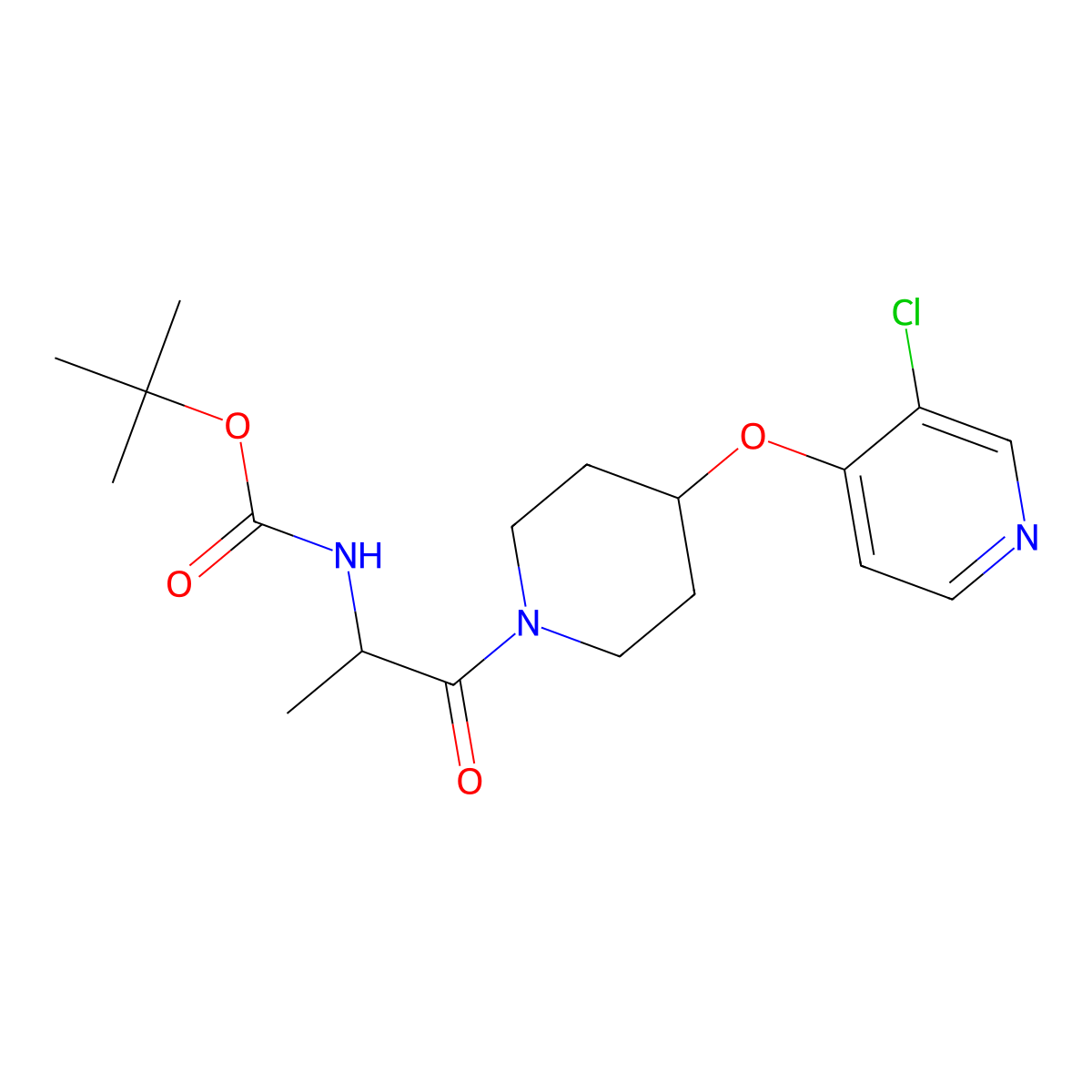 Tert-butyl (1-(4-((3-chloropyridin-4-yl)oxy)piperidin-1-yl)-1-oxopropan-2-yl)carbamate molecular structure, CAS 2034201-73-3