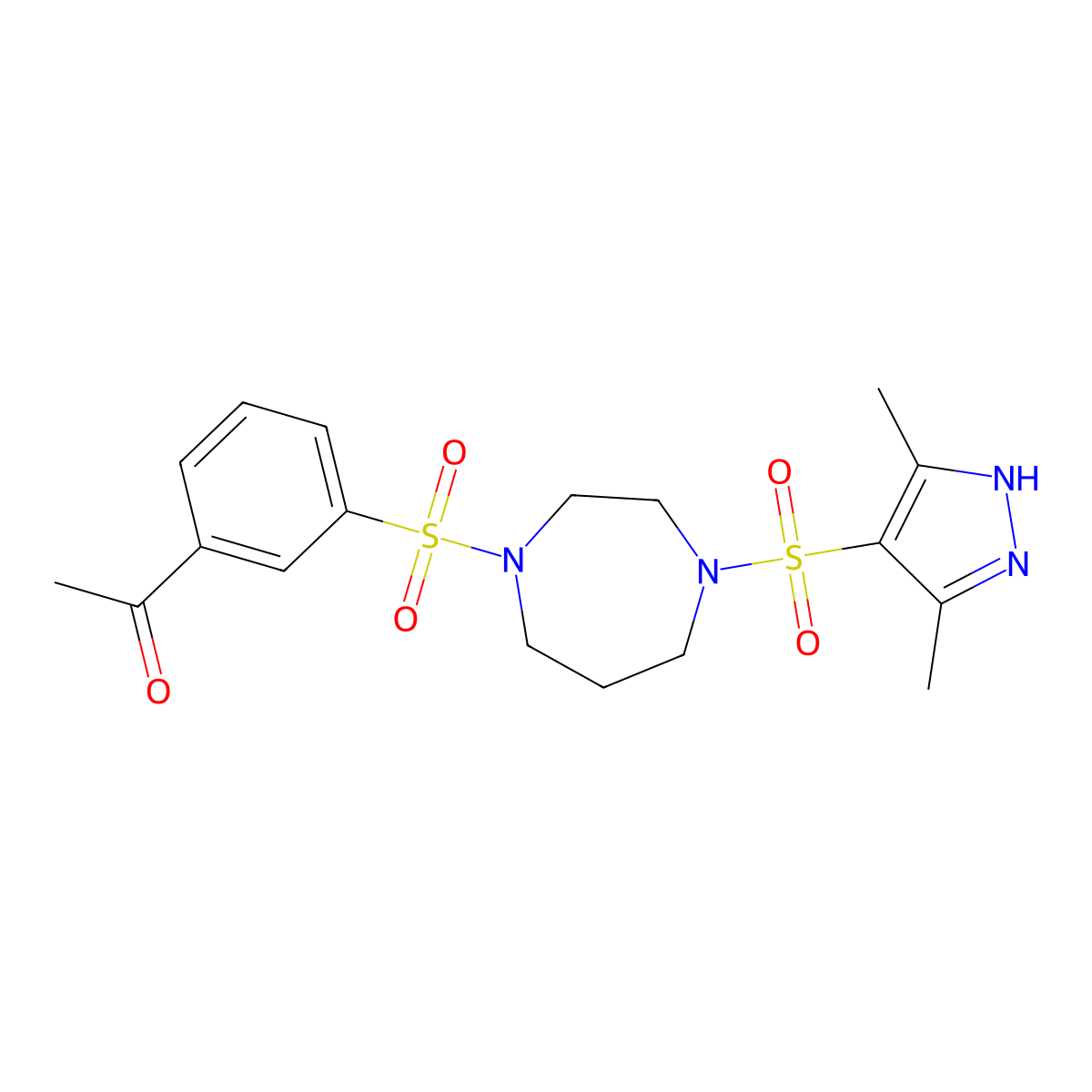 1-(3-((4-((3,5-dimethyl-1H-pyrazol-4-yl)sulfonyl)-1,4-diazepan-1-yl)sulfonyl)phenyl)ethanone molecular structure, CAS 2034201-74-4