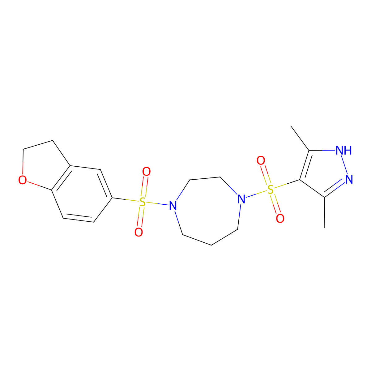 1-((2,3-dihydrobenzofuran-5-yl)sulfonyl)-4-((3,5-dimethyl-1H-pyrazol-4-yl)sulfonyl)-1,4-diazepane molecular structure, CAS 2034201-76-6