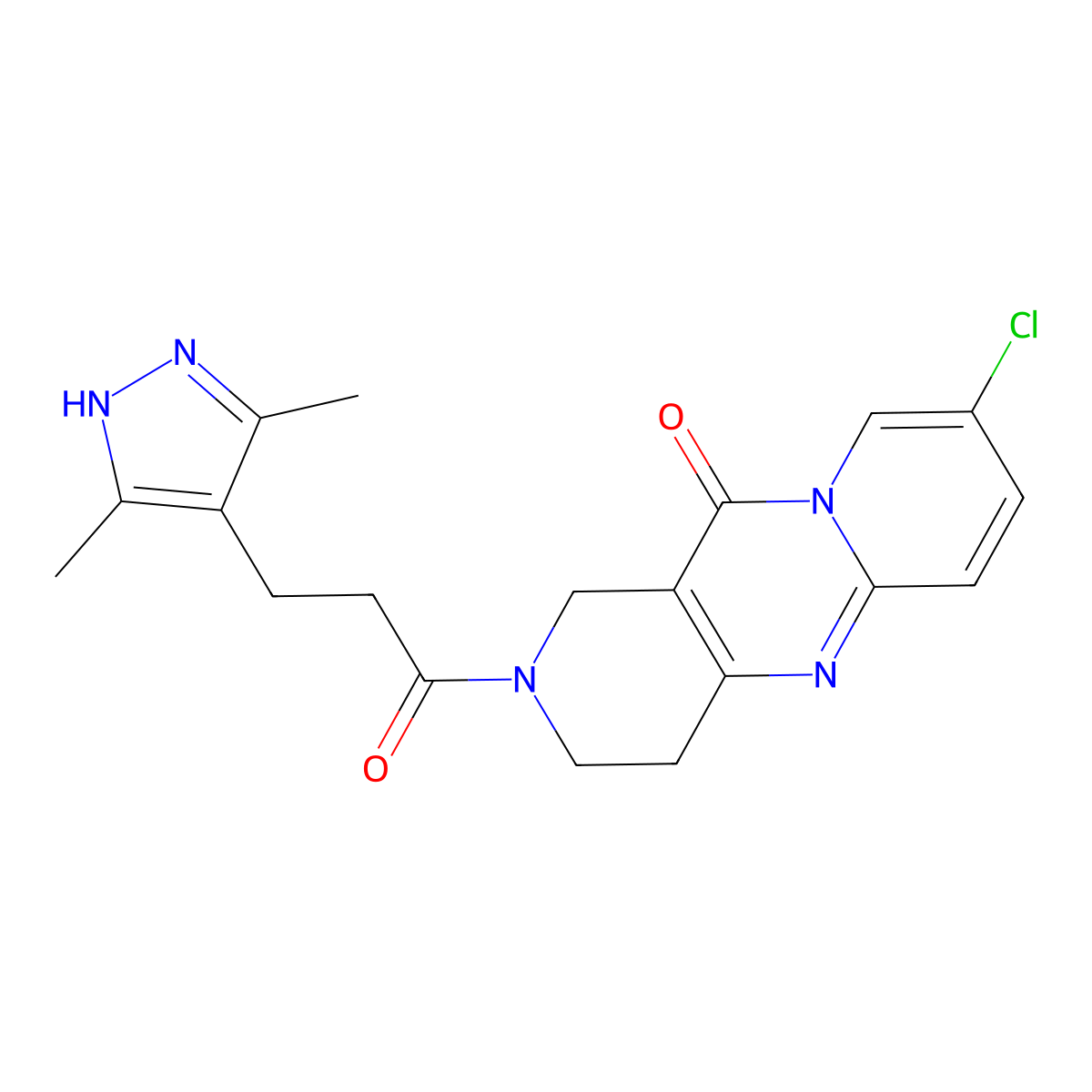 13-chloro-5-[3-(3,5-dimethyl-1H-pyrazol-4-yl)propanoyl]-1,5,9-triazatricyclo[8.4.0.0^{3,8}]tetradeca-3(8),9,11,13-tetraen-2-one molecular structure, CAS 2034201-85-7