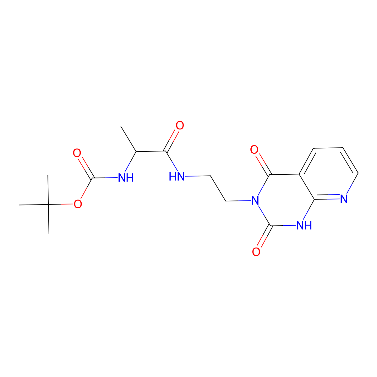 tert-butyl (1-((2-(2,4-dioxo-1,2-dihydropyrido[2,3-d]pyrimidin-3(4H)-yl)ethyl)amino)-1-oxopropan-2-yl)carbamate molecular structure, CAS 2034201-86-8