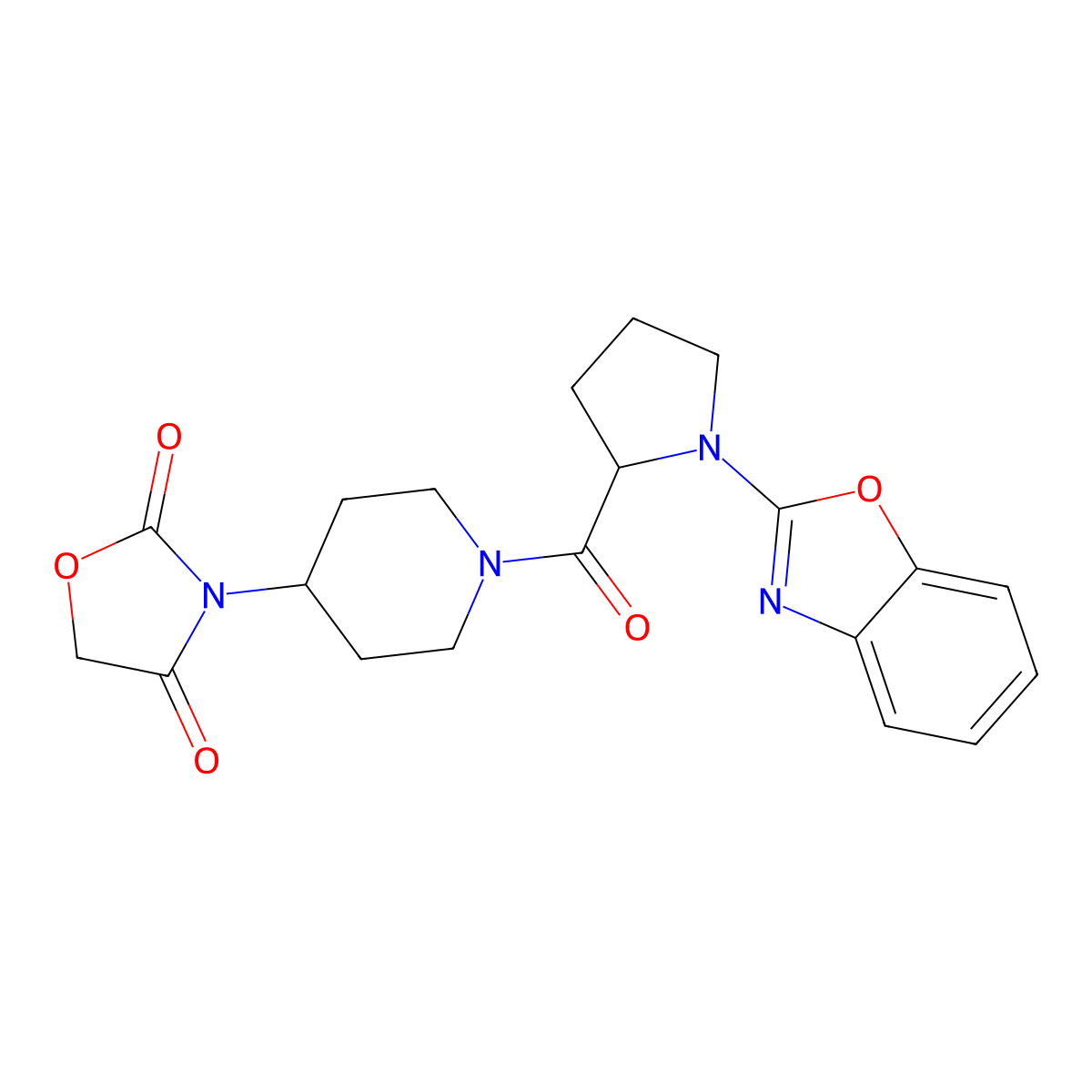 3-(1-(1-(Benzo[d]oxazol-2-yl)pyrrolidine-2-carbonyl)piperidin-4-yl)oxazolidine-2,4-dione molecular structure, CAS 2034201-92-6
