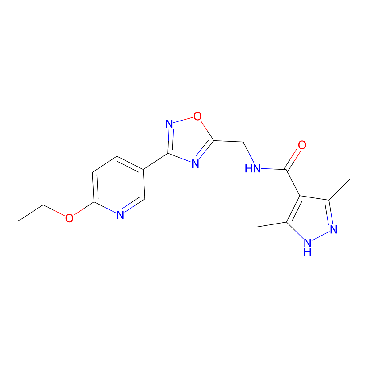 N-((3-(6-ethoxypyridin-3-yl)-1,2,4-oxadiazol-5-yl)methyl)-3,5-dimethyl-1H-pyrazole-4-carboxamide molecular structure, CAS 2034201-96-0